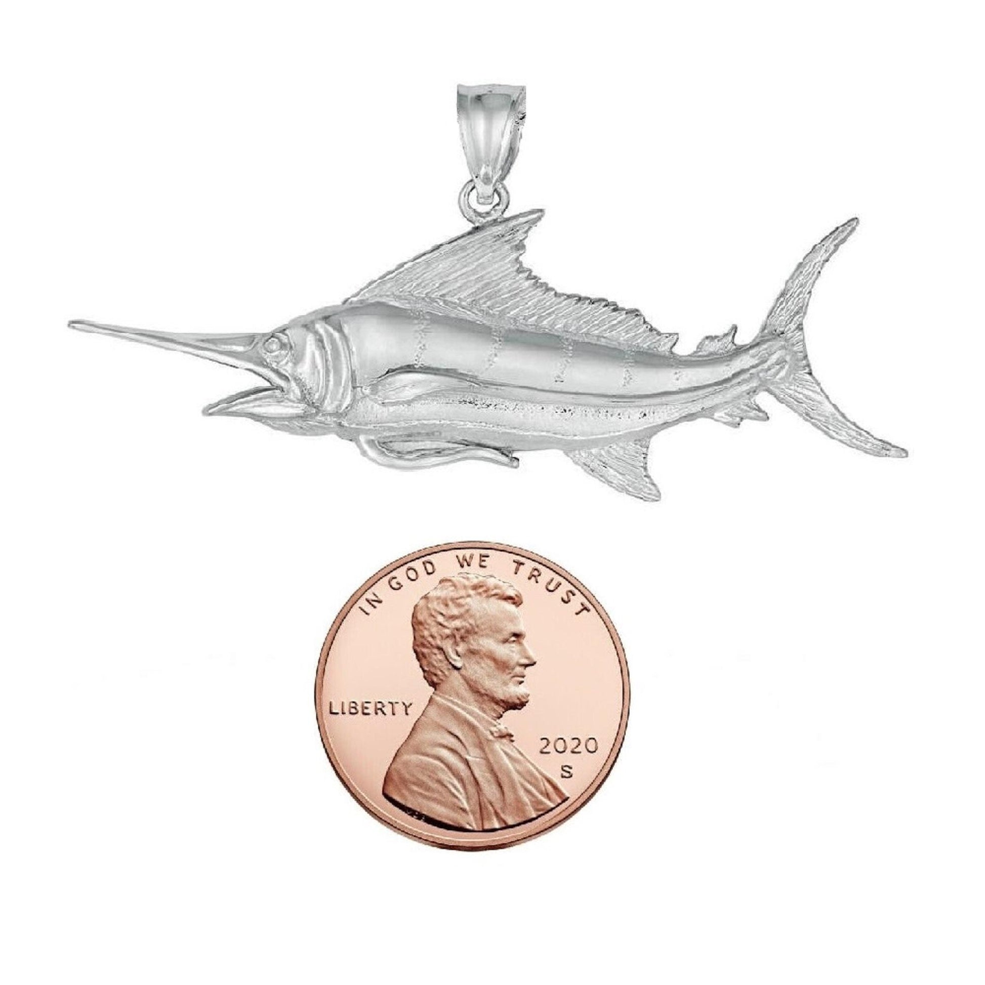 925 Sterling Silver Necklace w/ Blue Marlin Fish Pendant
