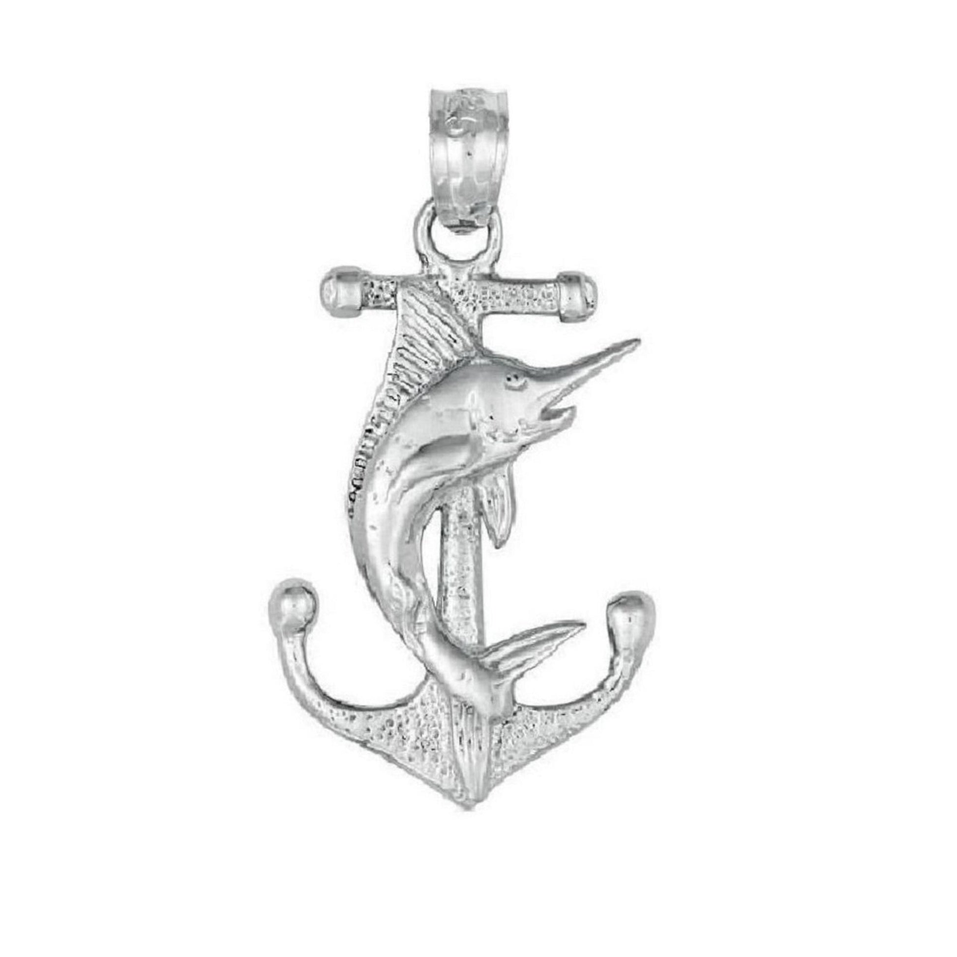 925 Sterling Silver Necklace w/ Anchor with Marlin Pendant Charm