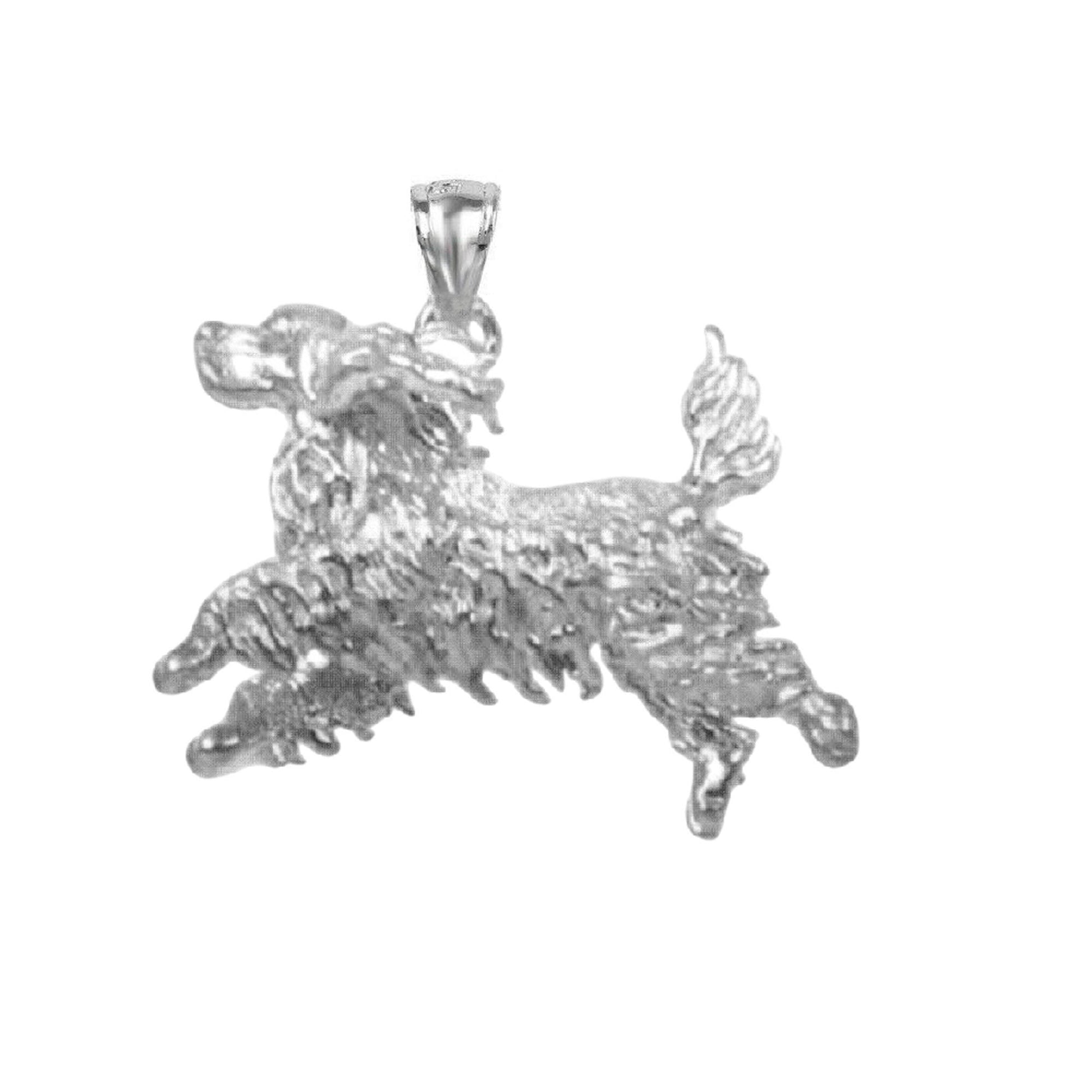 925 Sterling Silver Necklace w/ Cocker Spaniel Dog 3D Solid Pendant