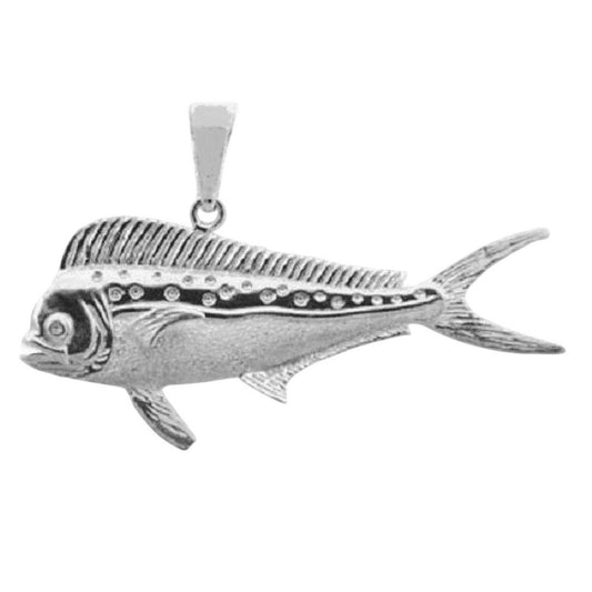 925 Sterling Mahi Mahi Fish 3D (3 Dimensional) Solid Pendant
