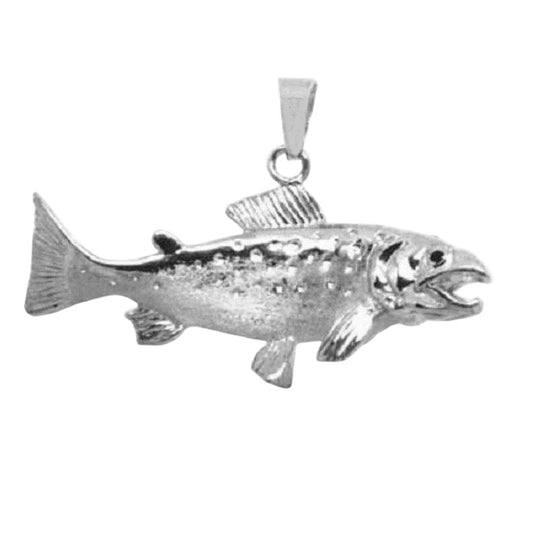925 Sterling Coho Salmon Fish 3D (3 Dimensional) Solid Pendant