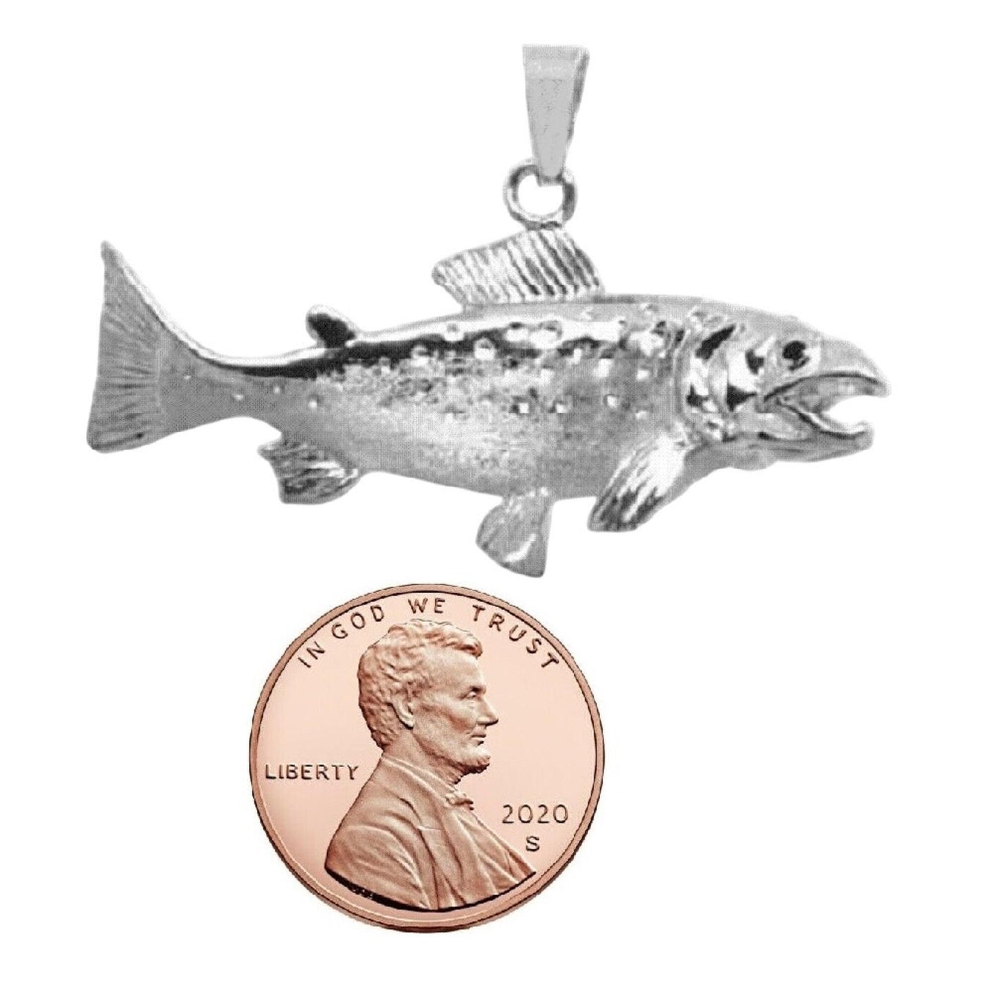 925 Sterling Coho Salmon Fish 3D (3 Dimensional) Solid Pendant