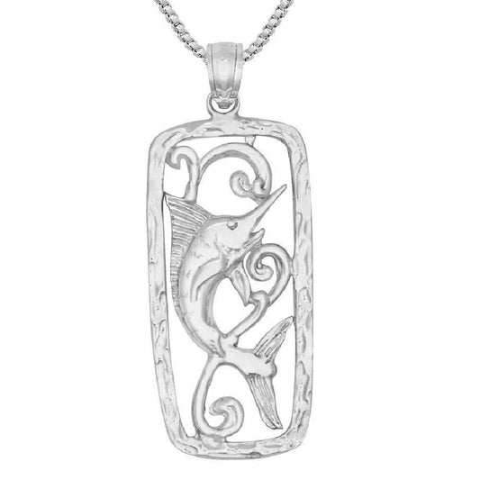 925 Sterling Silver Necklace w/ Marlin Fish Pendant Charm