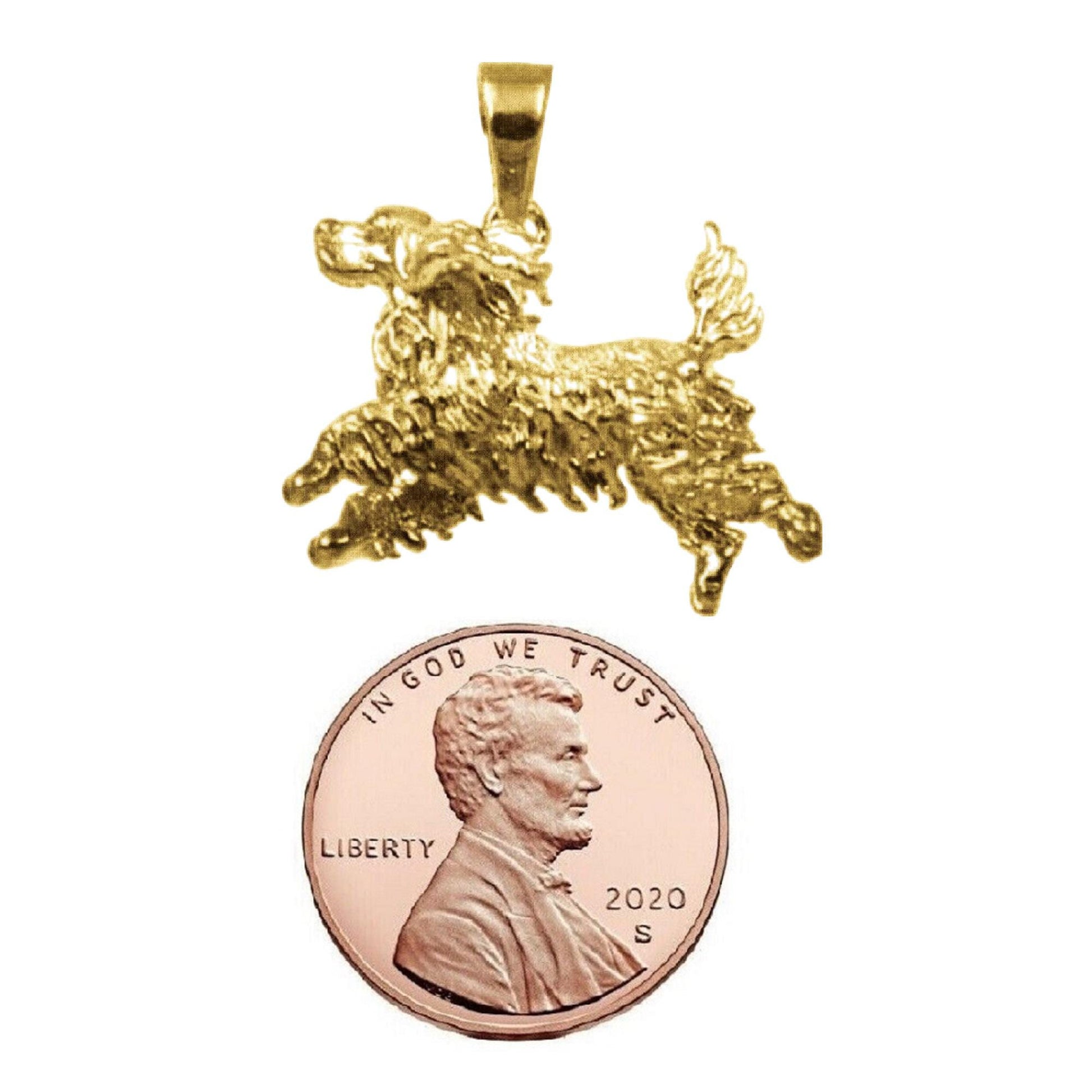 925 Sterling Silver Yellow Gold Plated Necklace w/ Cocker Spaniel Dog 3D Solid Pendant