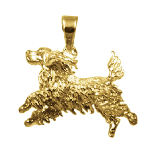925 Sterling Silver Yellow Gold Plated Necklace w/ Cocker Spaniel Dog 3D Solid Pendant