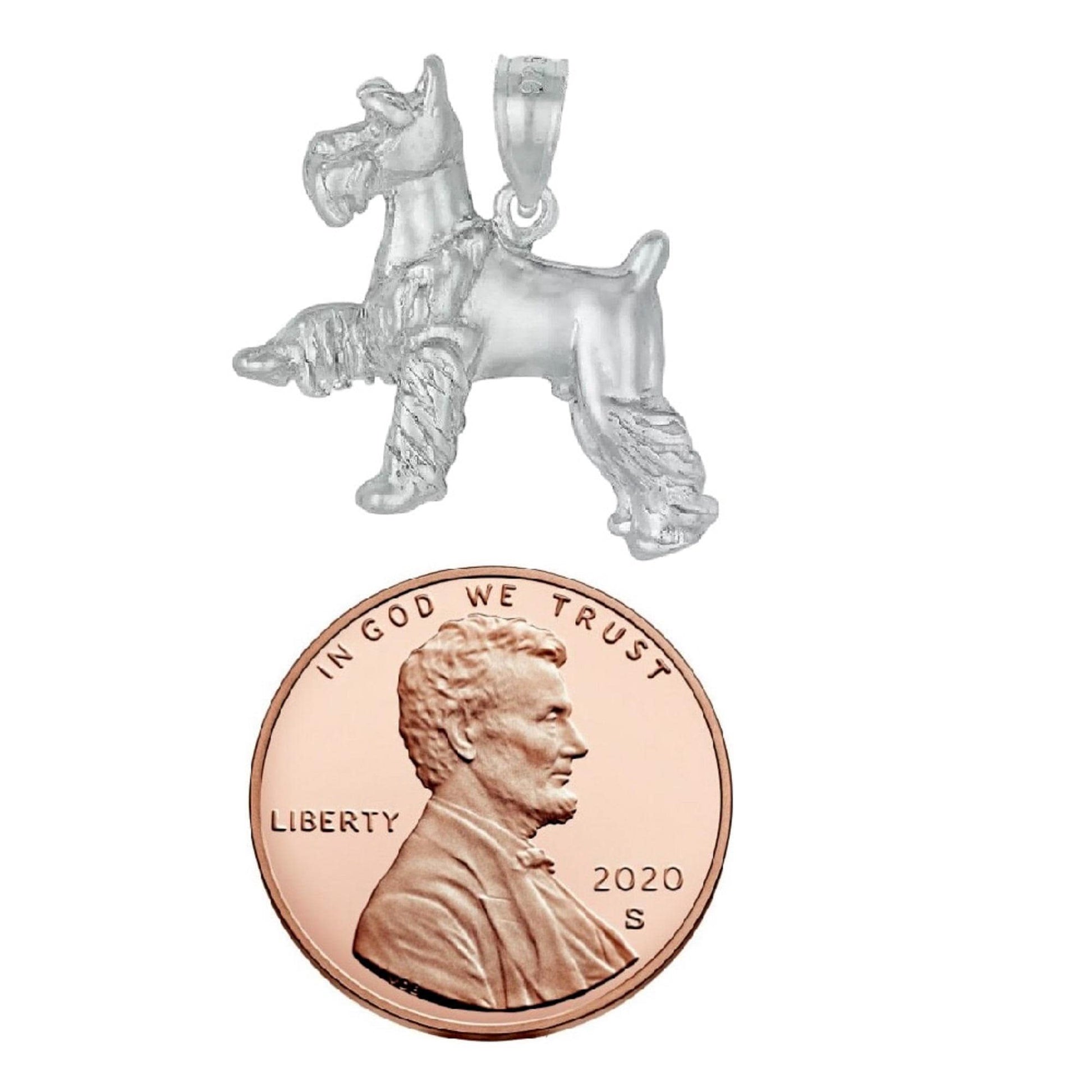 925 Sterling Silver Necklace w/ Miniature Schnauzer Dog 3D Solid Pendant Charm