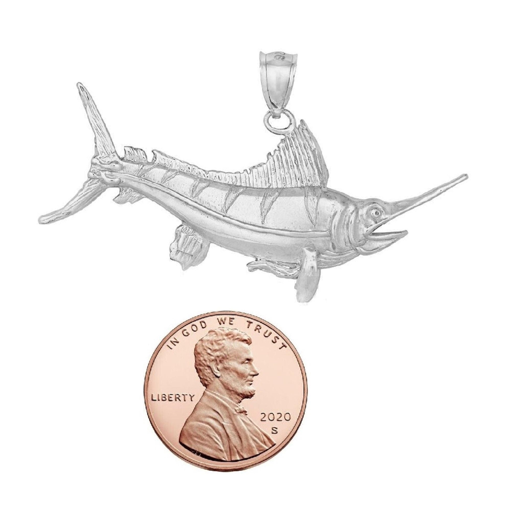 925 Sterling Silver Blue Marlin 3D (3 Dimensional) Solid Pendant
