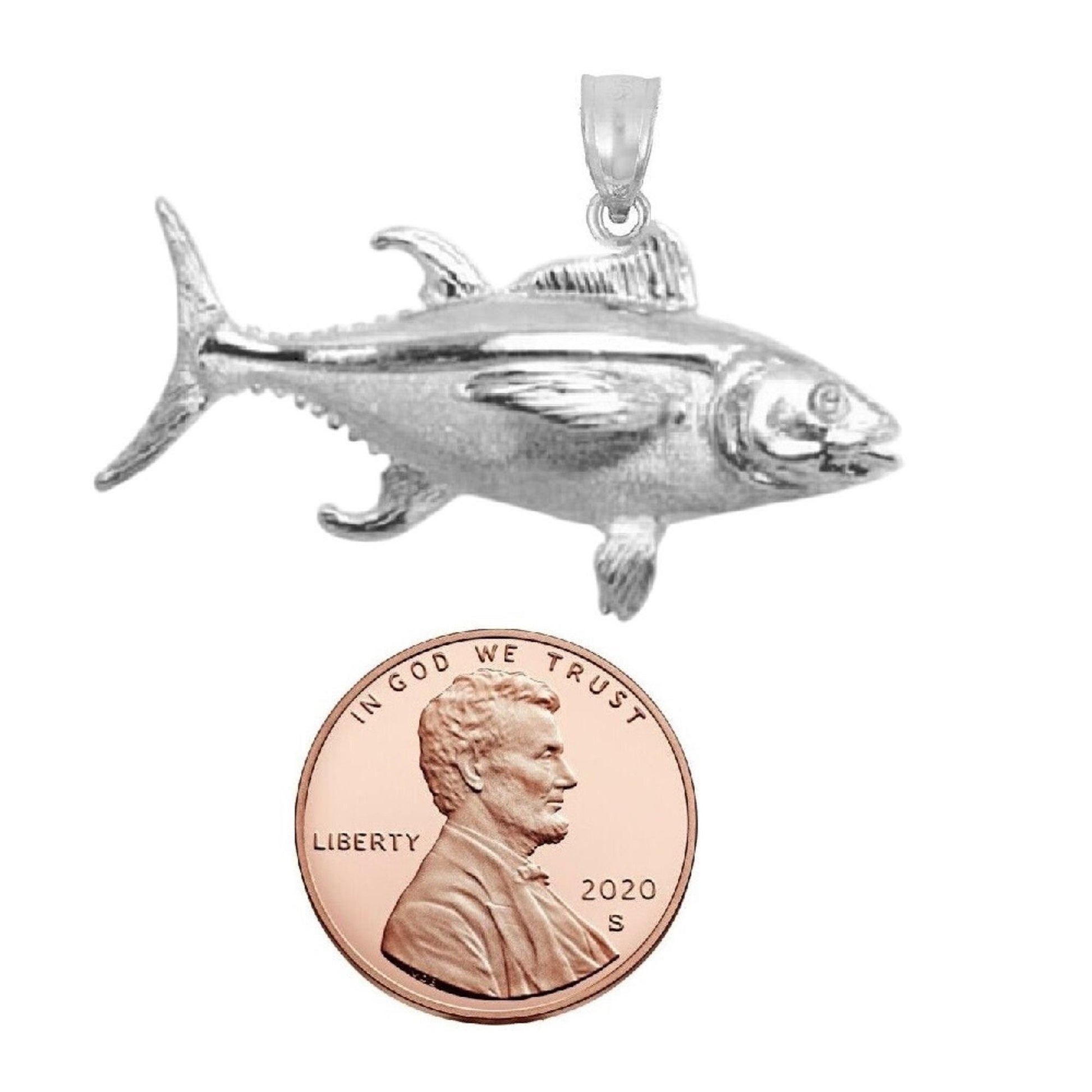 925 Sterling Yellowfin Tuna Fish 3D (3 Dimensional) Solid Pendant