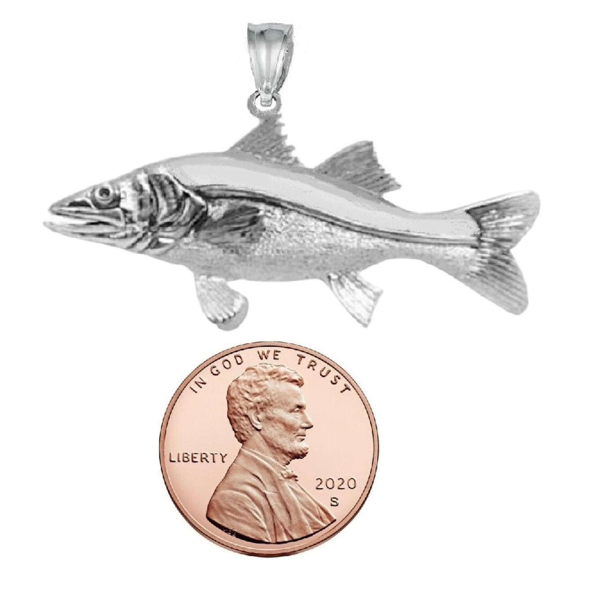 925 Sterling Snook Fish 3D (3 Dimensional) Solid Pendant
