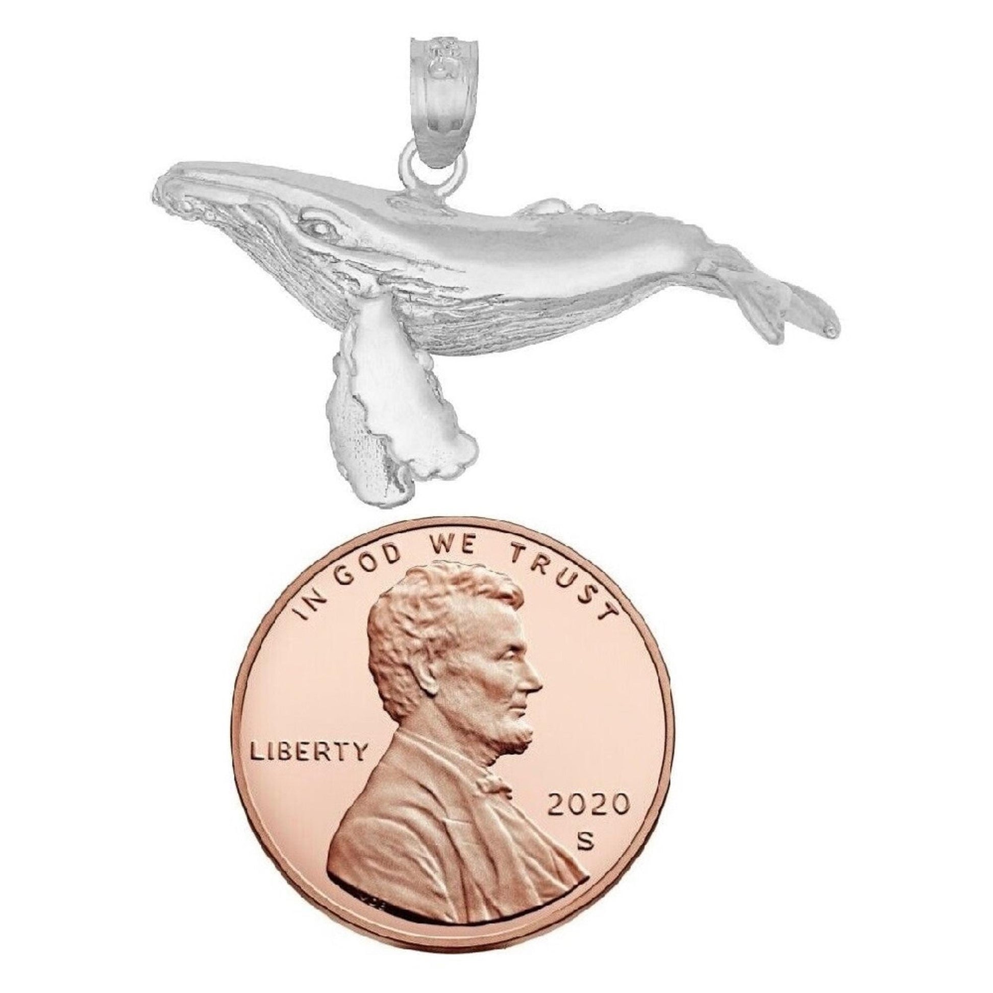925 Sterling Silver Necklace w/ Humpback Whale 3D (3 Dimensional) Solid Pendant