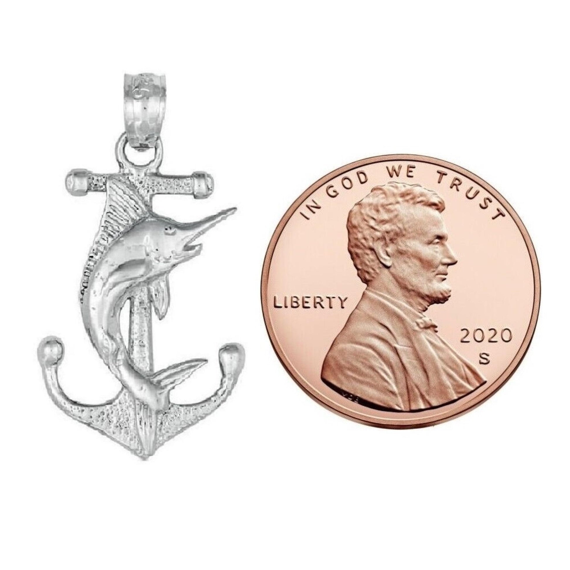 925 Sterling Silver Necklace w/ Anchor with Marlin Pendant Charm