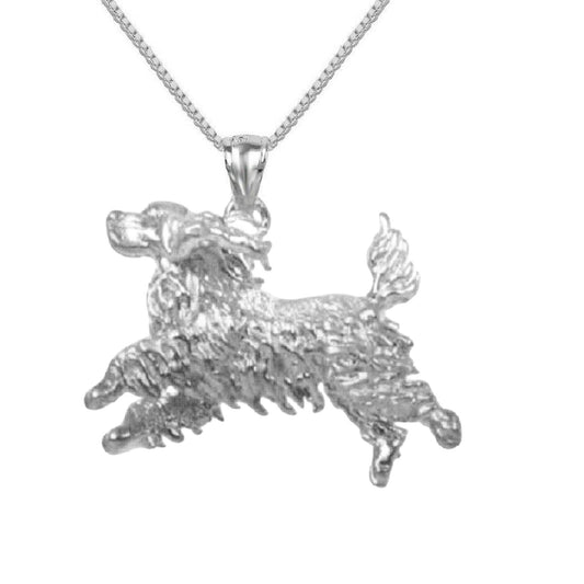 925 Sterling Silver Necklace w/ Cocker Spaniel Dog 3D Solid Pendant