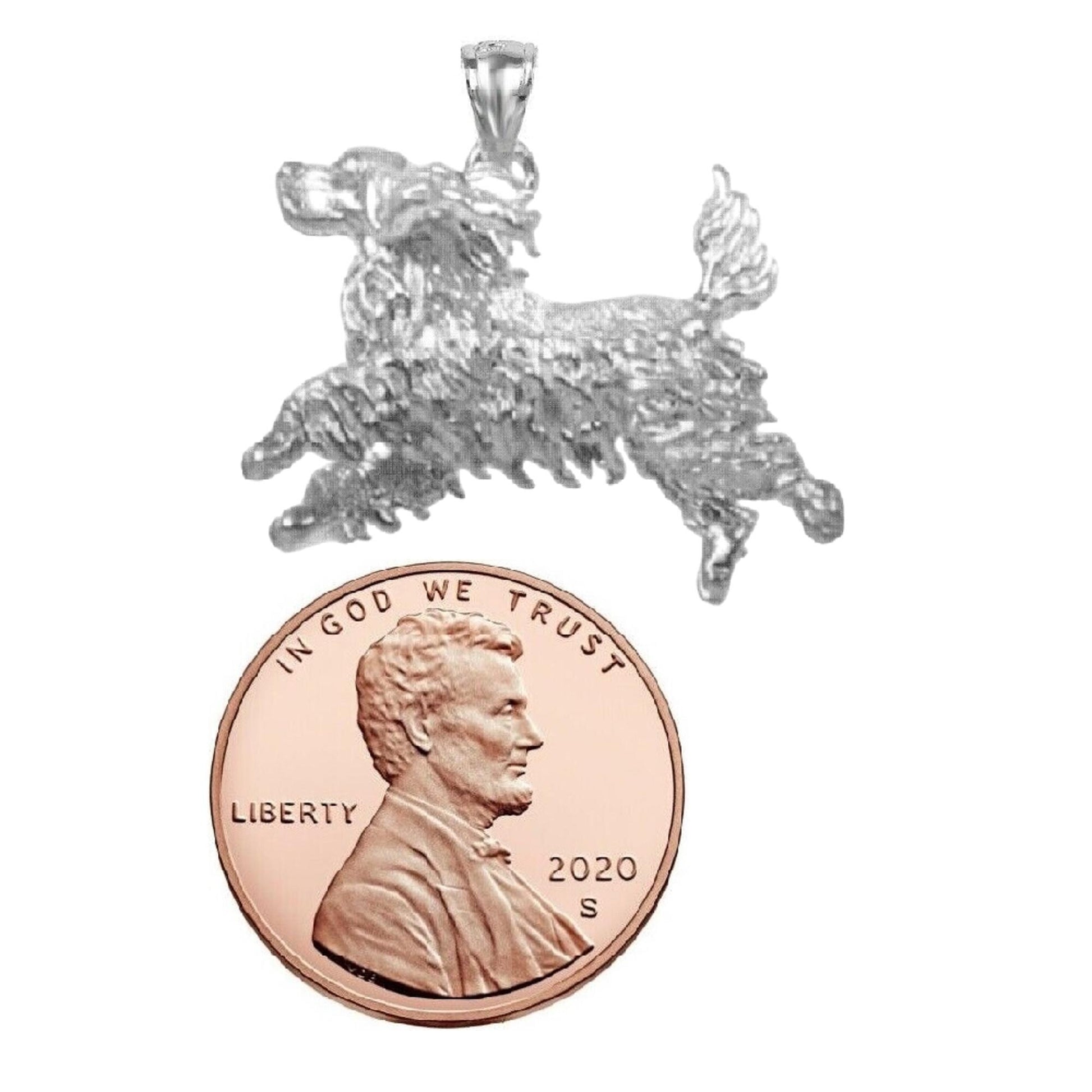 925 Sterling Silver Necklace w/ Cocker Spaniel Dog 3D Solid Pendant