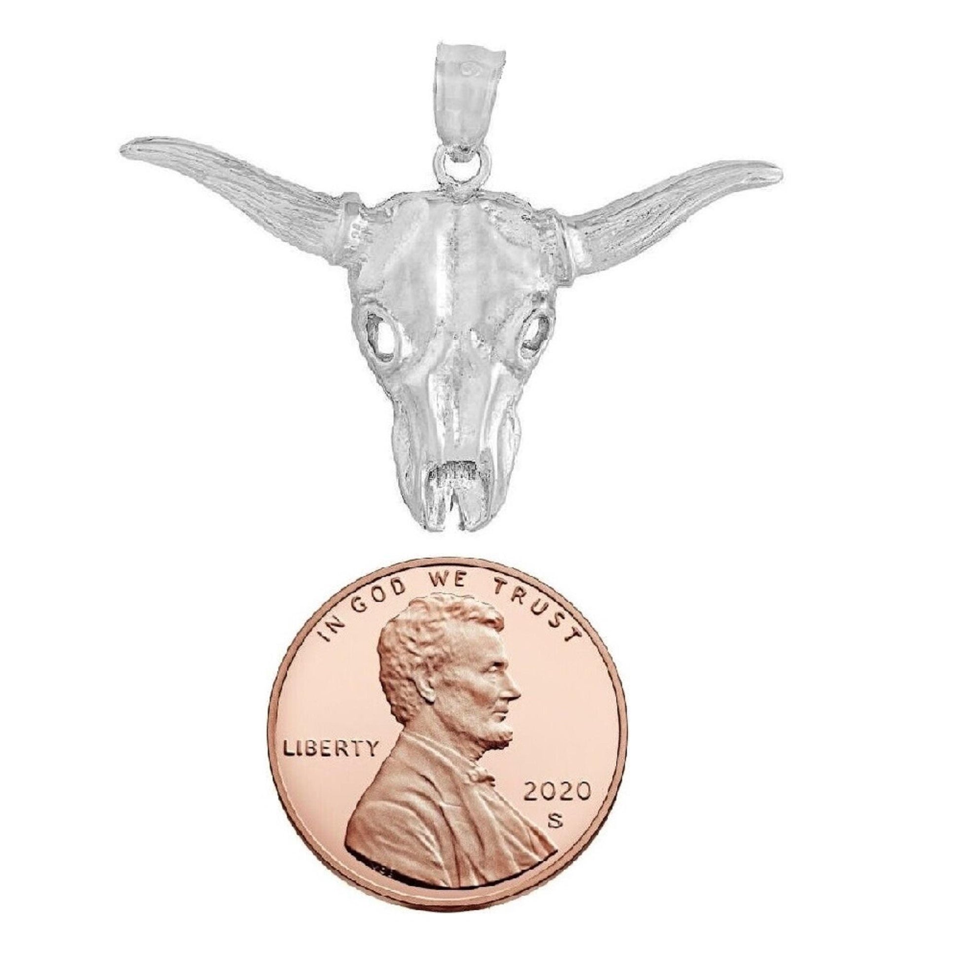 925 Sterling Silver Necklace w/ Bull Skull Pendant