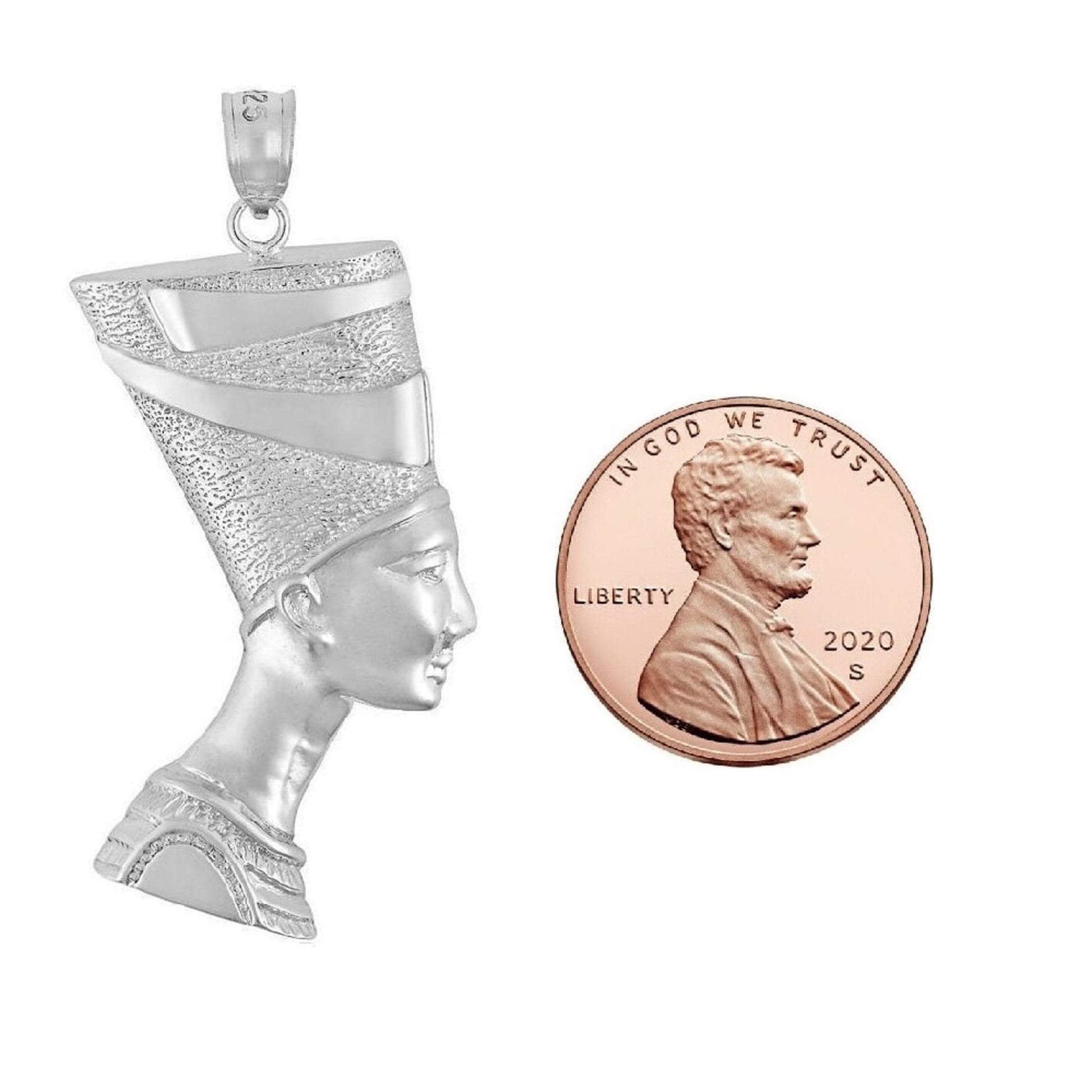 925 Sterling Silver Necklace w/ Egyptian Queen Nefertiti Pendant