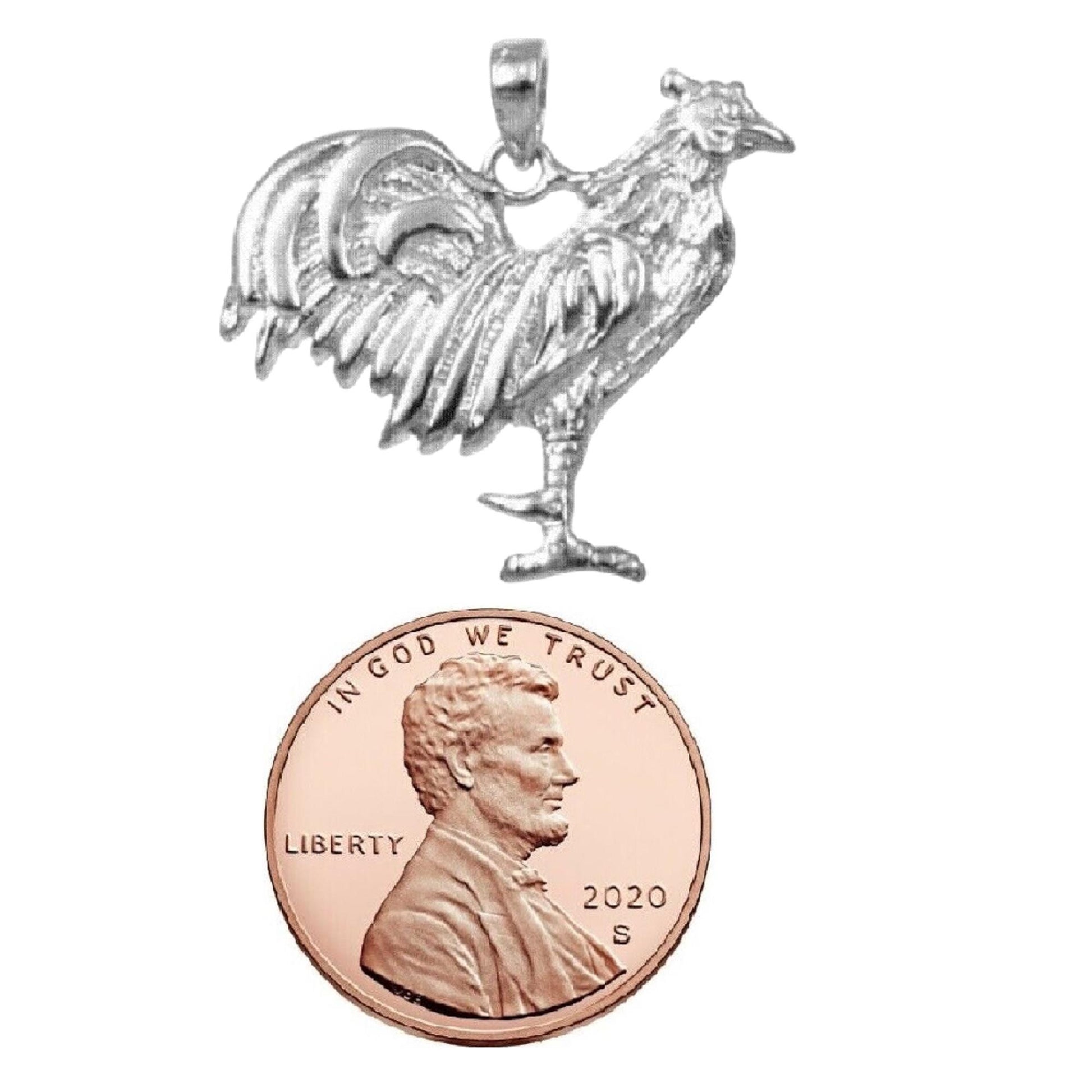 925 Sterling Silver Necklace w/ Rooster (Chicken) Pendant Charm