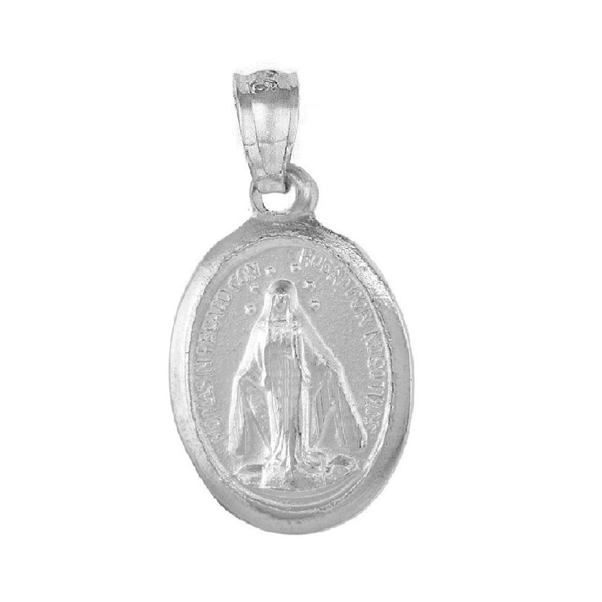 925 Sterling Silver Necklace w/ Miraculous Virgin Mary 2-sided Pendant Charm