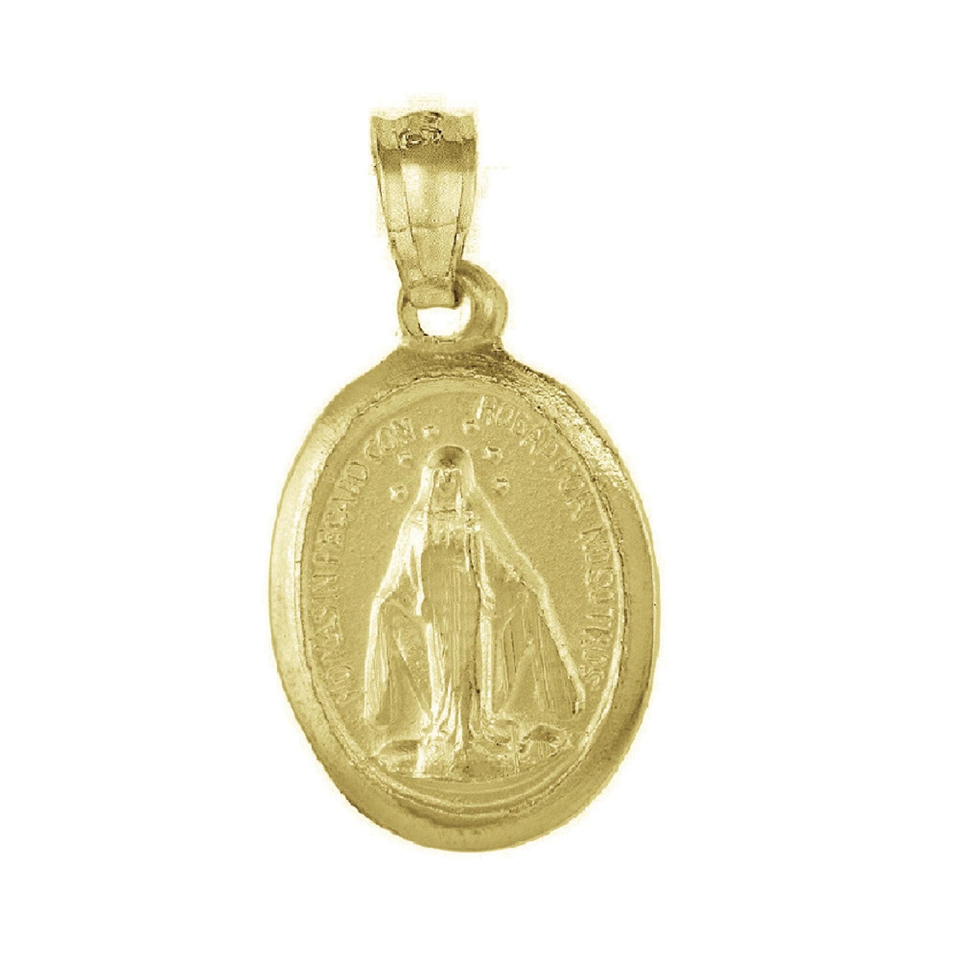 925 Sterling Silver Yellow Gold Plated 1mm Cable Chain Necklace w/ Miraculous Virgin Mary 2-sided Pendant Charm