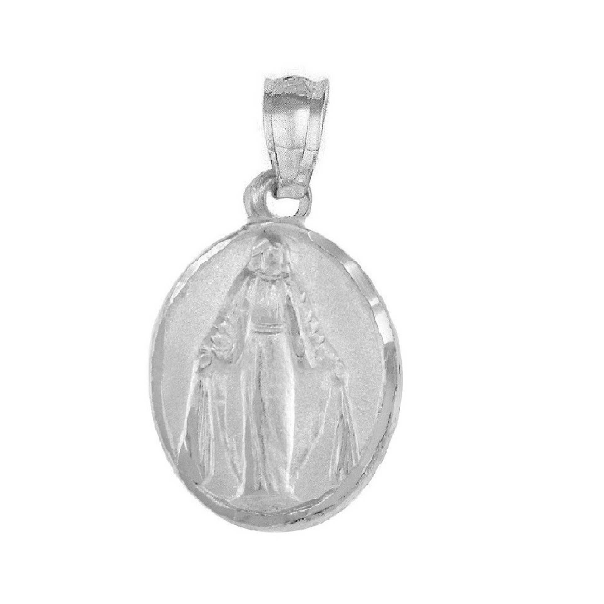 925 Sterling Silver Necklace w/ Miraculous Virgin Mary 2-sided Pendant Charm