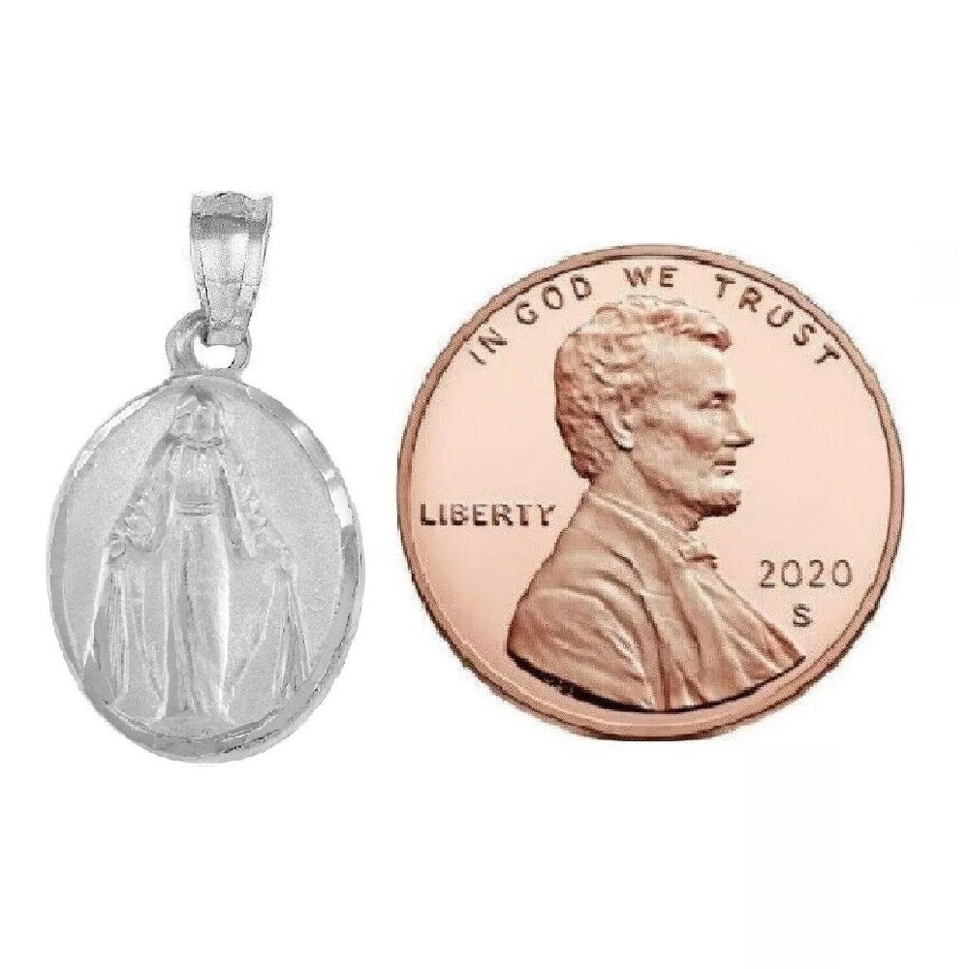 925 Sterling Silver Necklace w/ Miraculous Virgin Mary 2-sided Pendant Charm