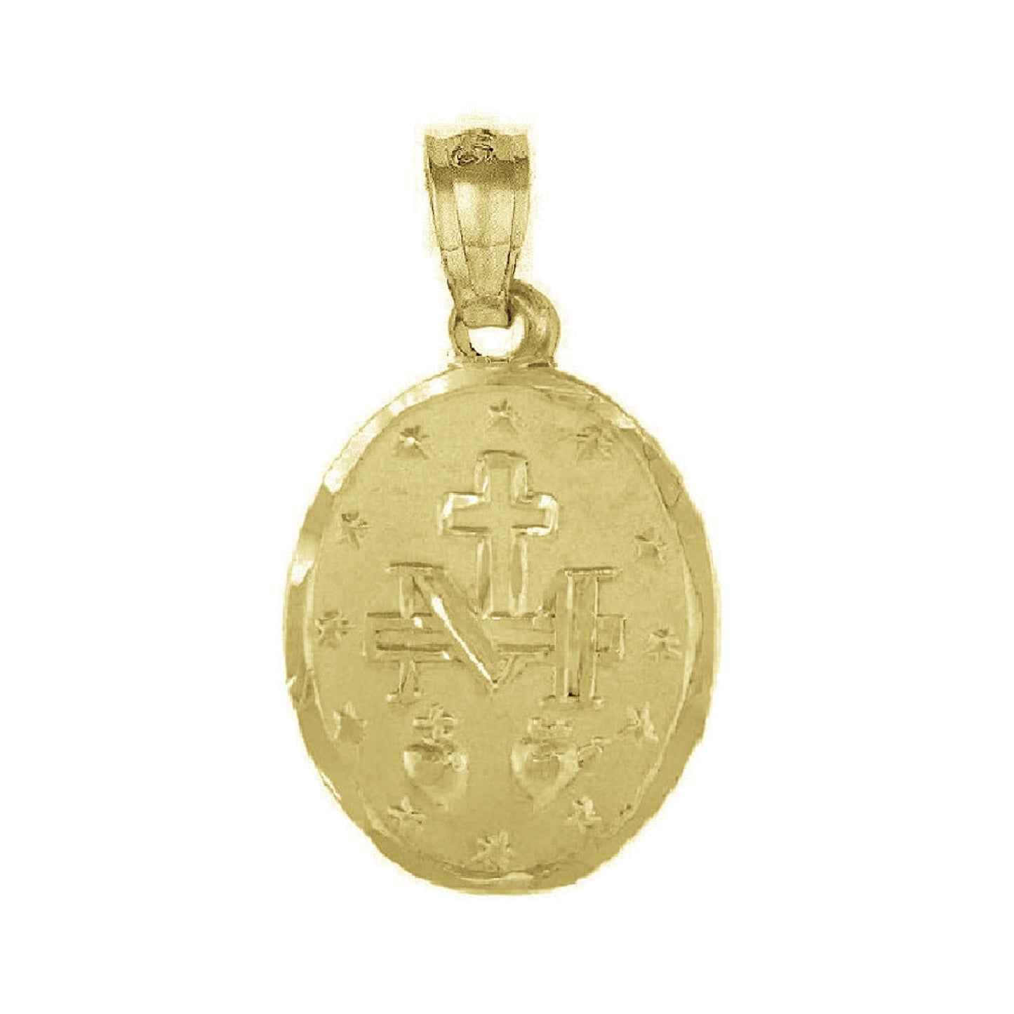 925 Sterling Silver Yellow Gold Plated 1mm Cable Chain Necklace w/ Miraculous Virgin Mary 2-sided Pendant Charm
