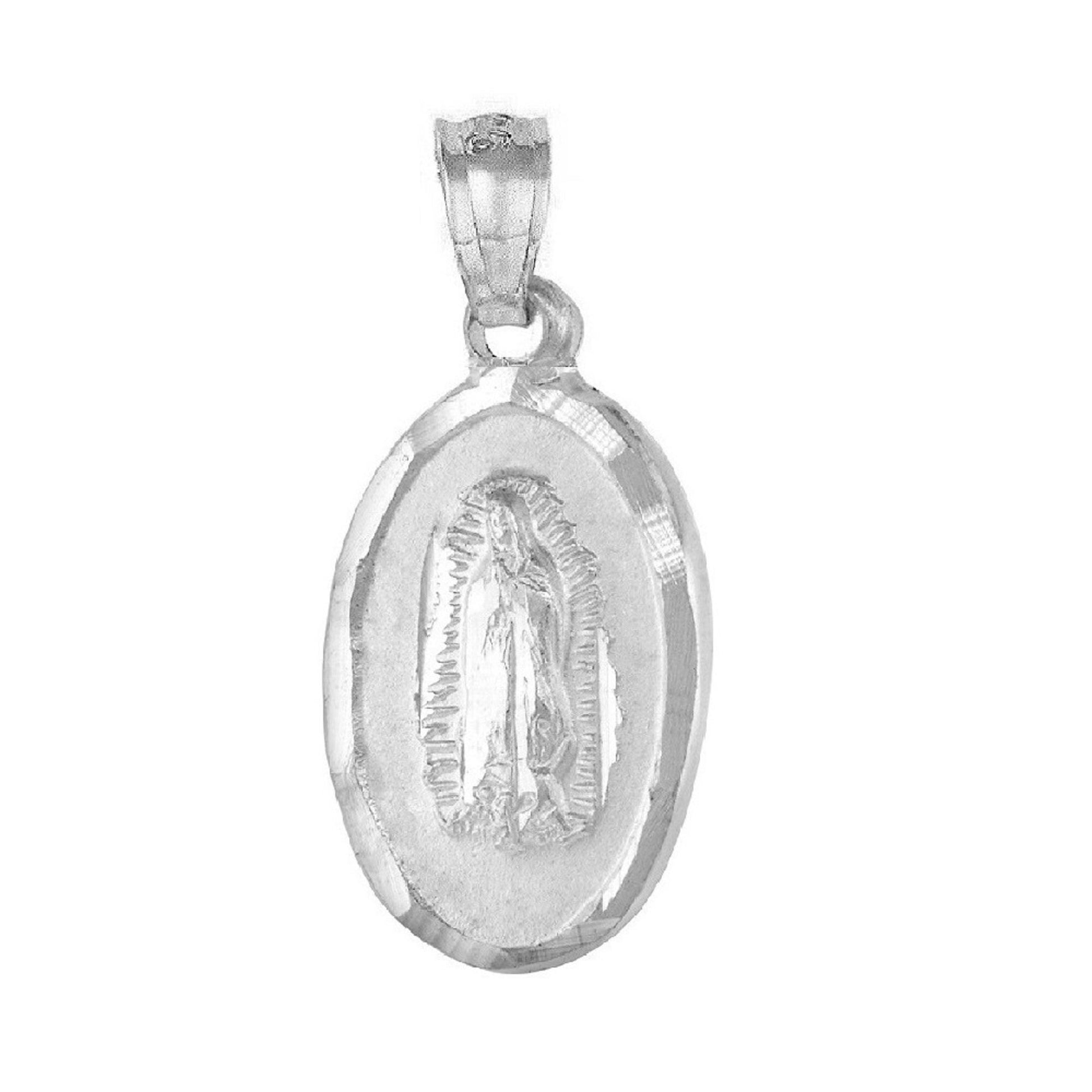 925 Sterling Silver Necklace w/ Guadalupe & Sacred Heart of Jesus 2-sided Pendant Charm
