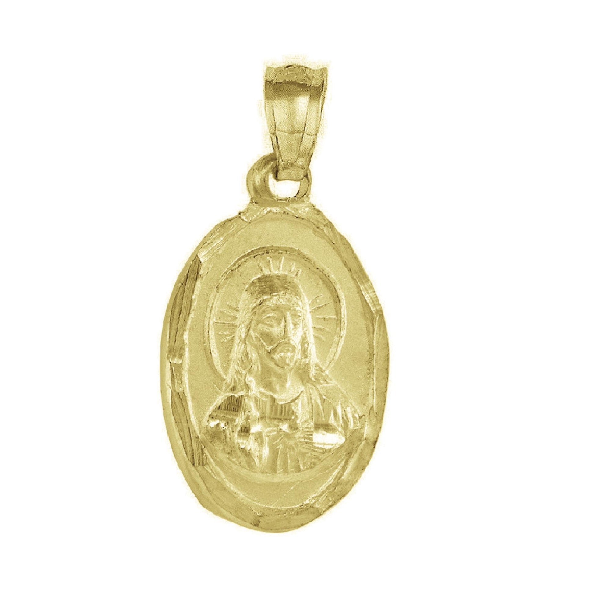925 Sterling Silver Yellow Gold Plated 1mm Cable Chain Necklace w/ Guadalupe & Sacred Heart of Jesus 2-sided Pendant Charm