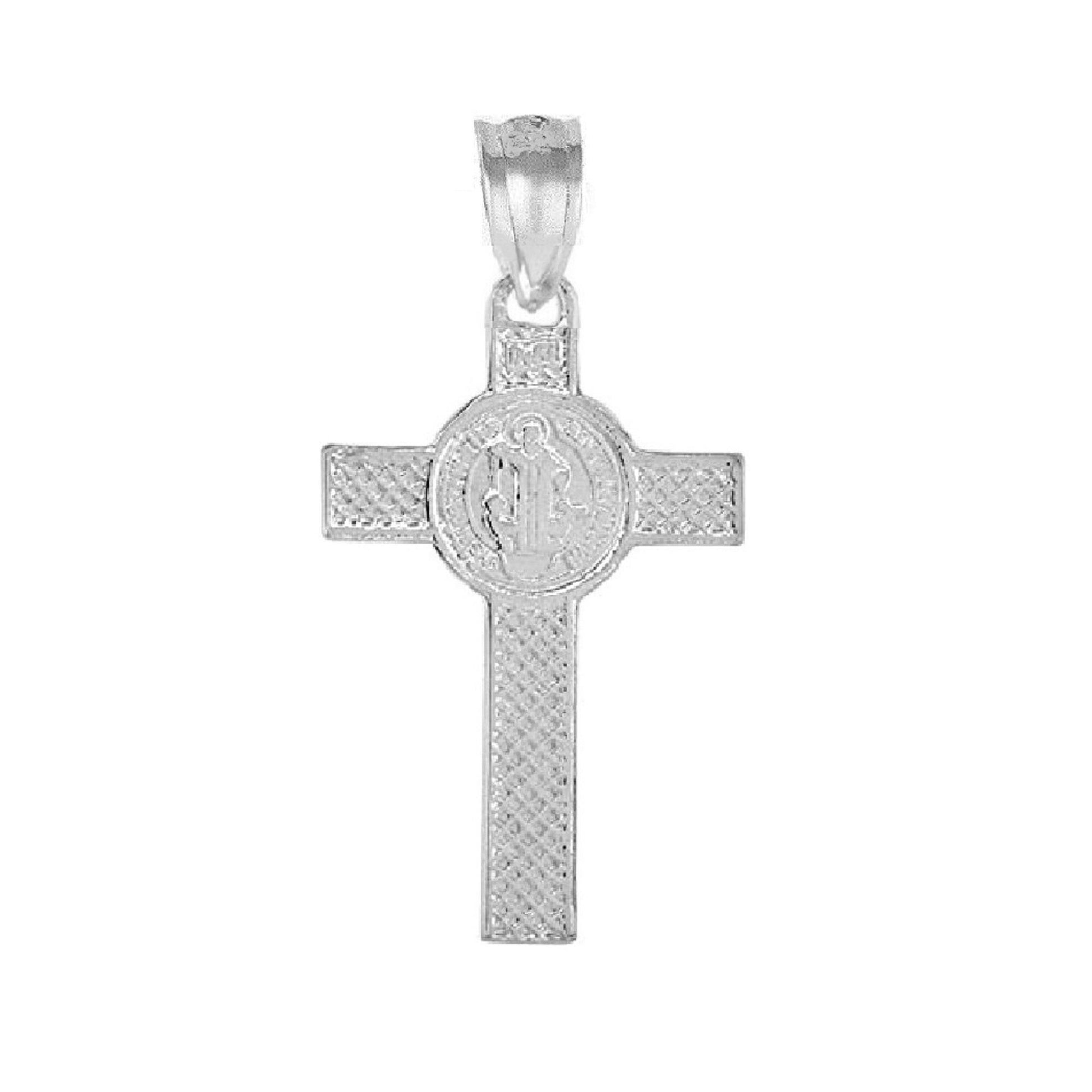 925 Sterling Silver Necklace w/ Jesus Christ & St. Benedict Double Sided Cross Pendant Charm
