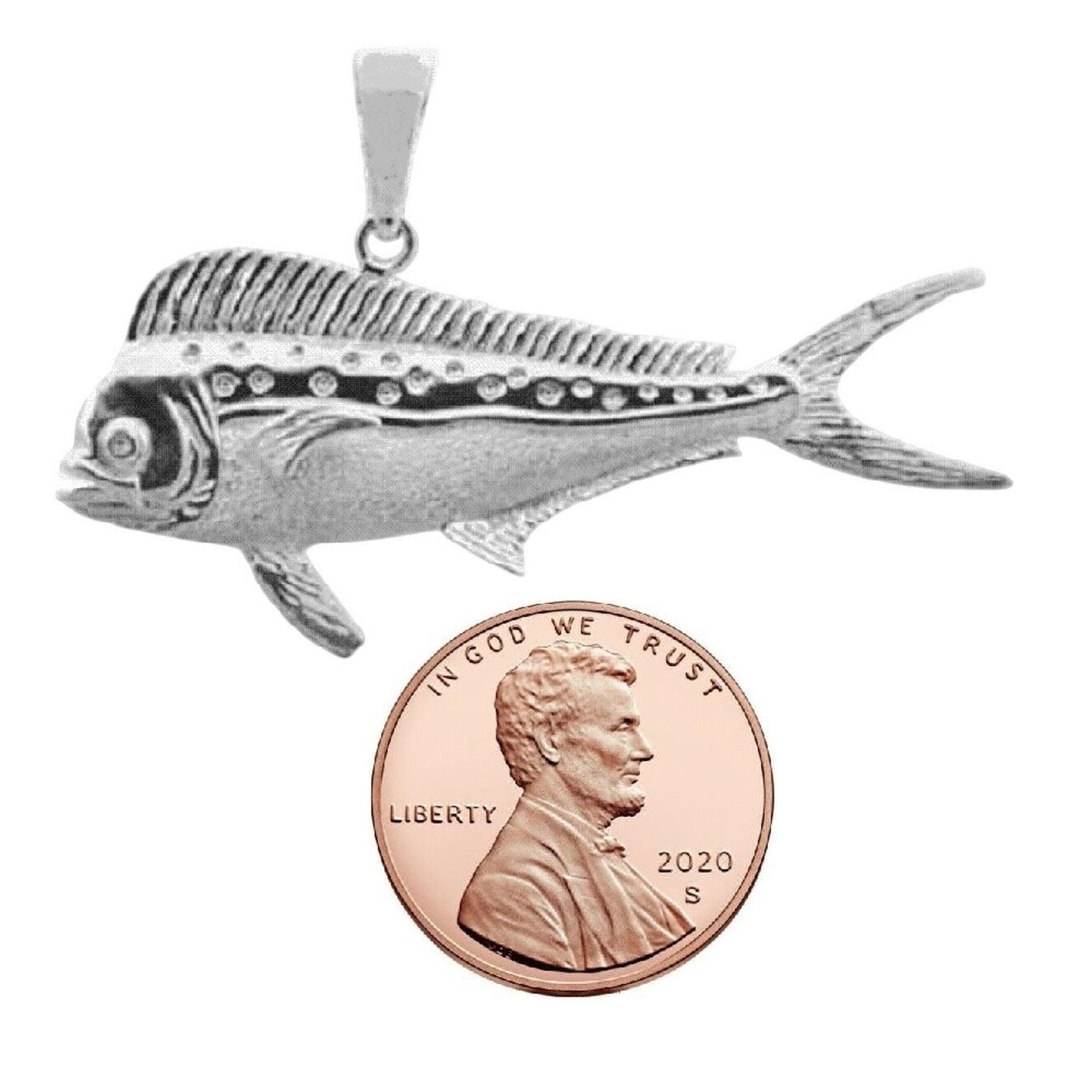 925 Sterling Mahi Mahi Fish 3D (3 Dimensional) Solid Pendant
