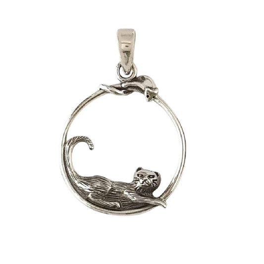 925 Sterling Silver Necklace w/ Cat and Mouse Pendant
