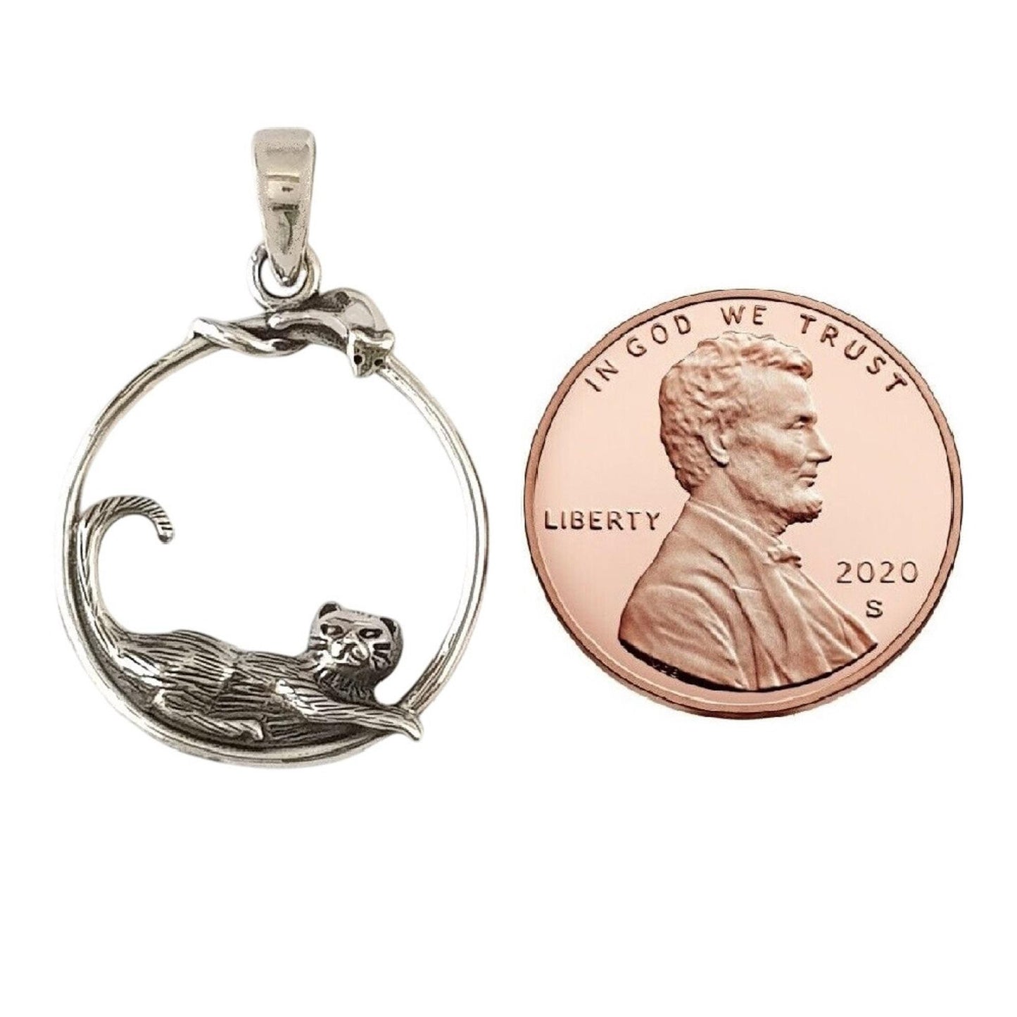 925 Sterling Silver Necklace w/ Cat and Mouse Pendant