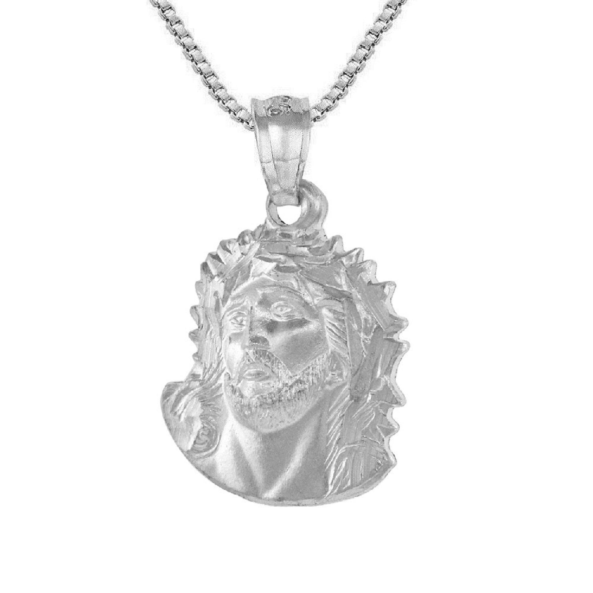925 Sterling Silver Necklace w/ Holy Face of Jesus Crown of Thorns Pendant Charm