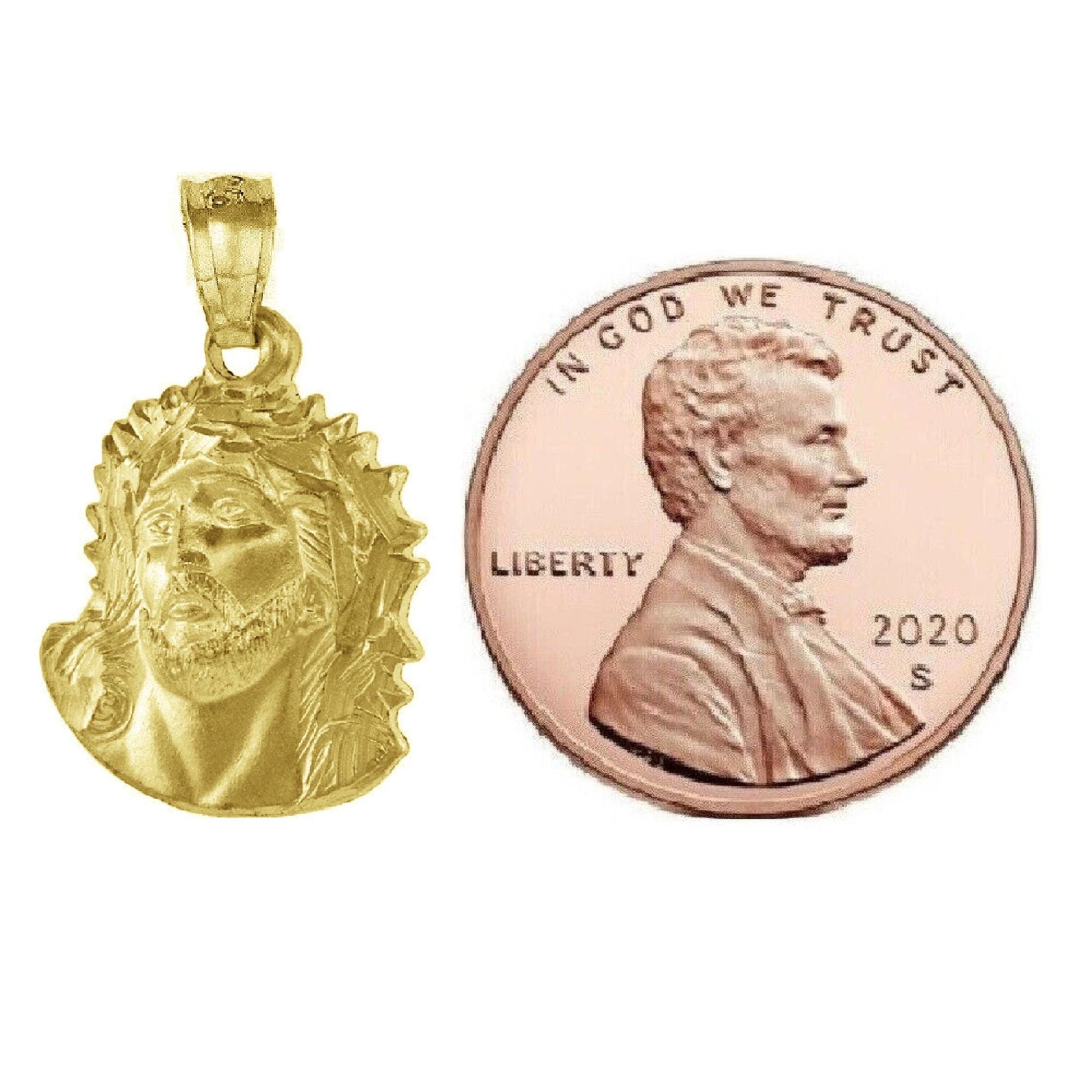 925 Sterling Silver Yellow Gold Plated 1mm Cable Chain Necklace w/ Holy Face of Jesus Crown of Thorns Pendant Charm