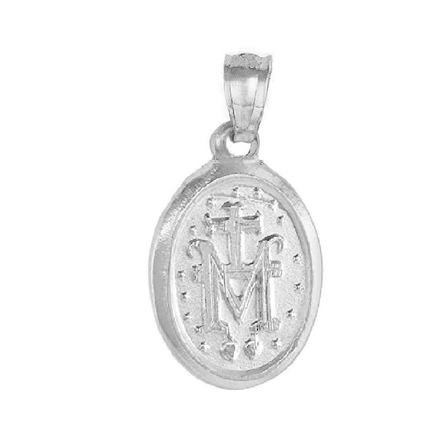 925 Sterling Silver Necklace w/ Miraculous Virgin Mary 2-sided Pendant Charm