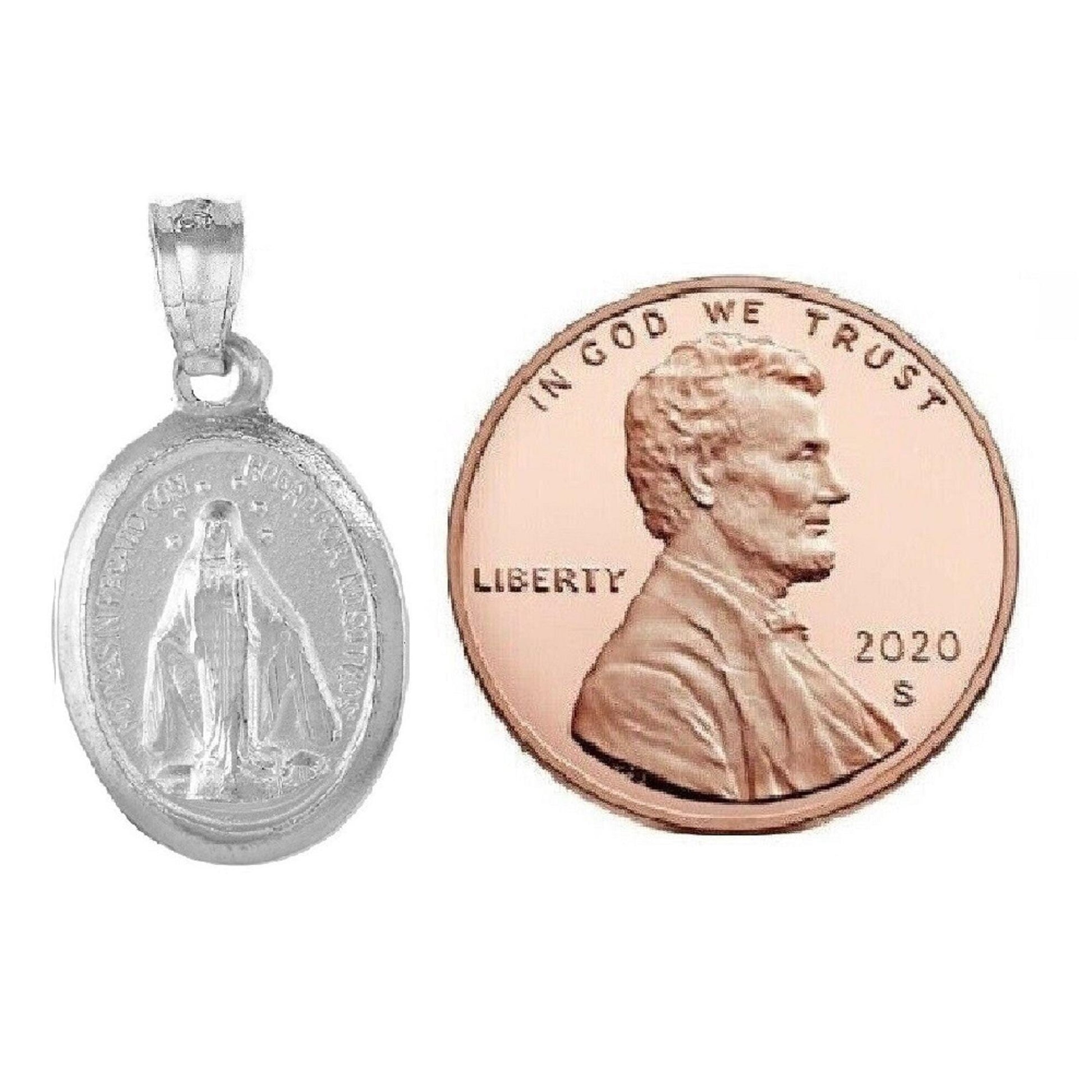 925 Sterling Silver Necklace w/ Miraculous Virgin Mary 2-sided Pendant Charm