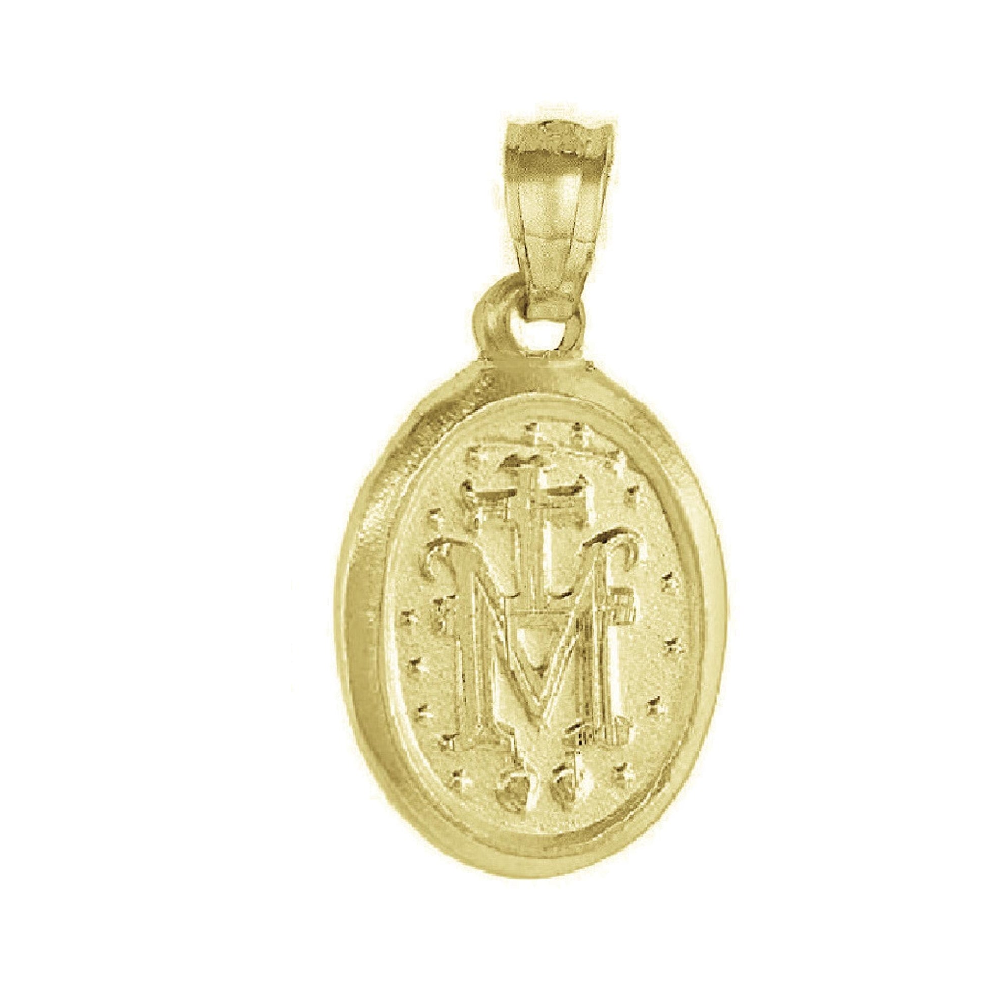 925 Sterling Silver Yellow Gold Plated 1mm Cable Chain Necklace w/ Miraculous Virgin Mary 2-sided Pendant Charm
