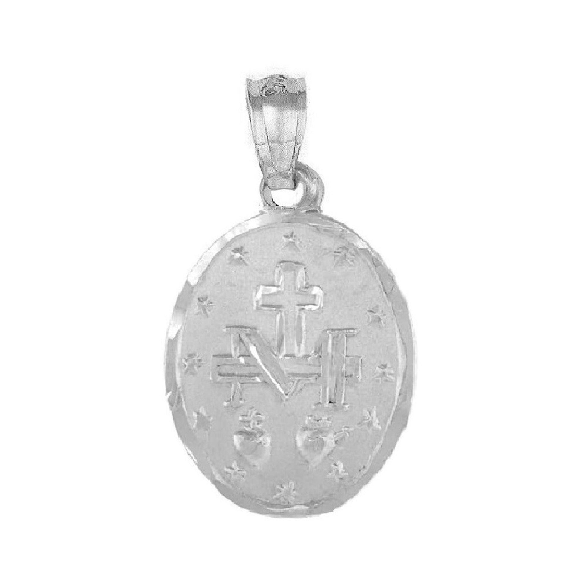 925 Sterling Silver Necklace w/ Miraculous Virgin Mary 2-sided Pendant Charm