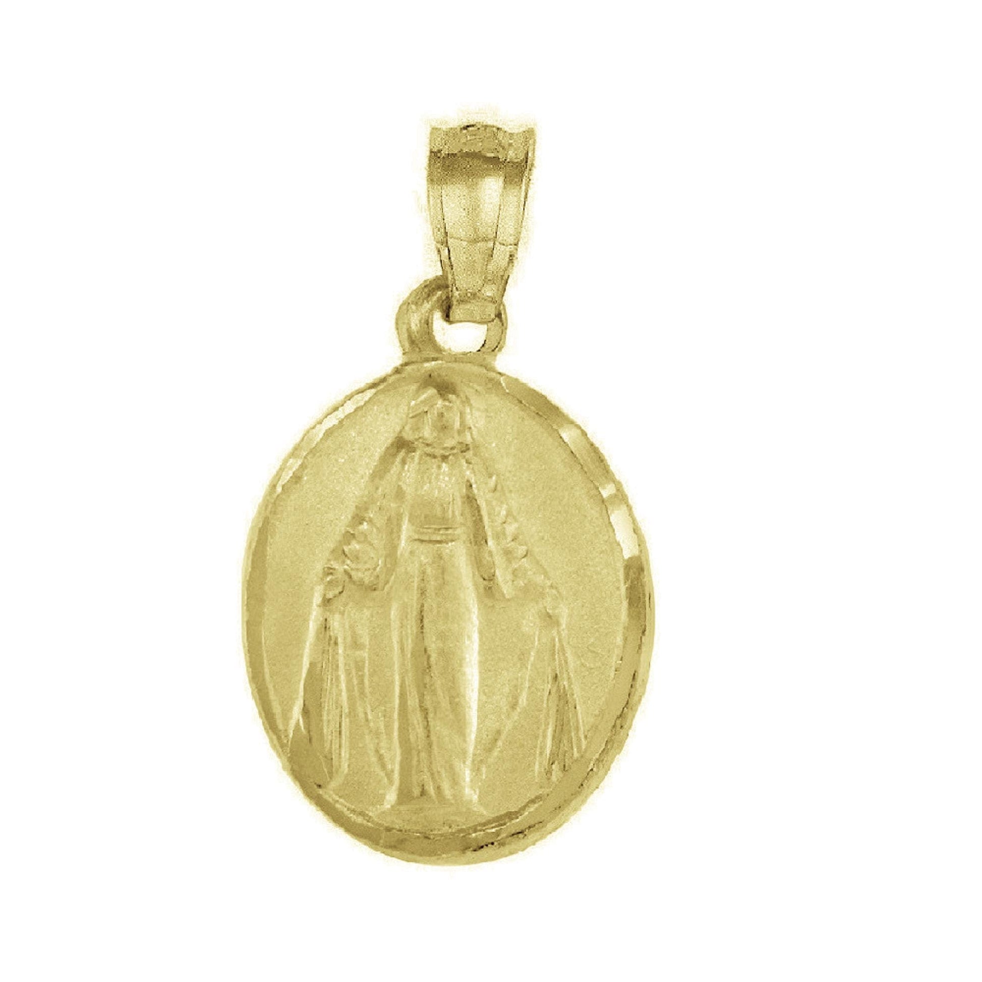 925 Sterling Silver Yellow Gold Plated 1mm Cable Chain Necklace w/ Miraculous Virgin Mary 2-sided Pendant Charm
