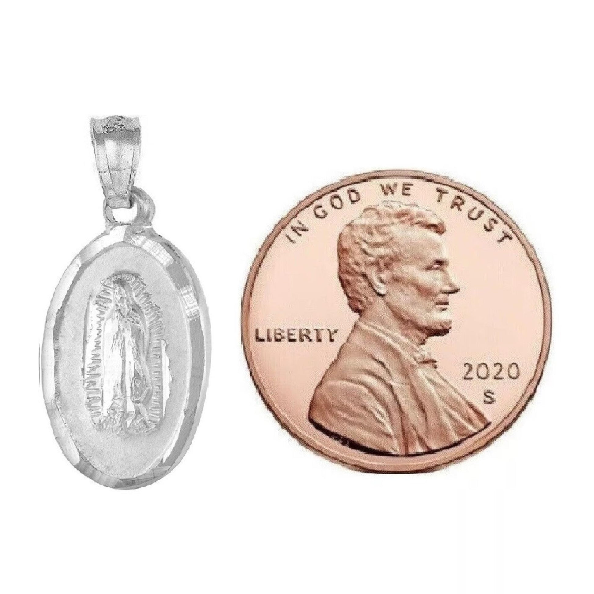 925 Sterling Silver Necklace w/ Guadalupe & Sacred Heart of Jesus 2-sided Pendant Charm