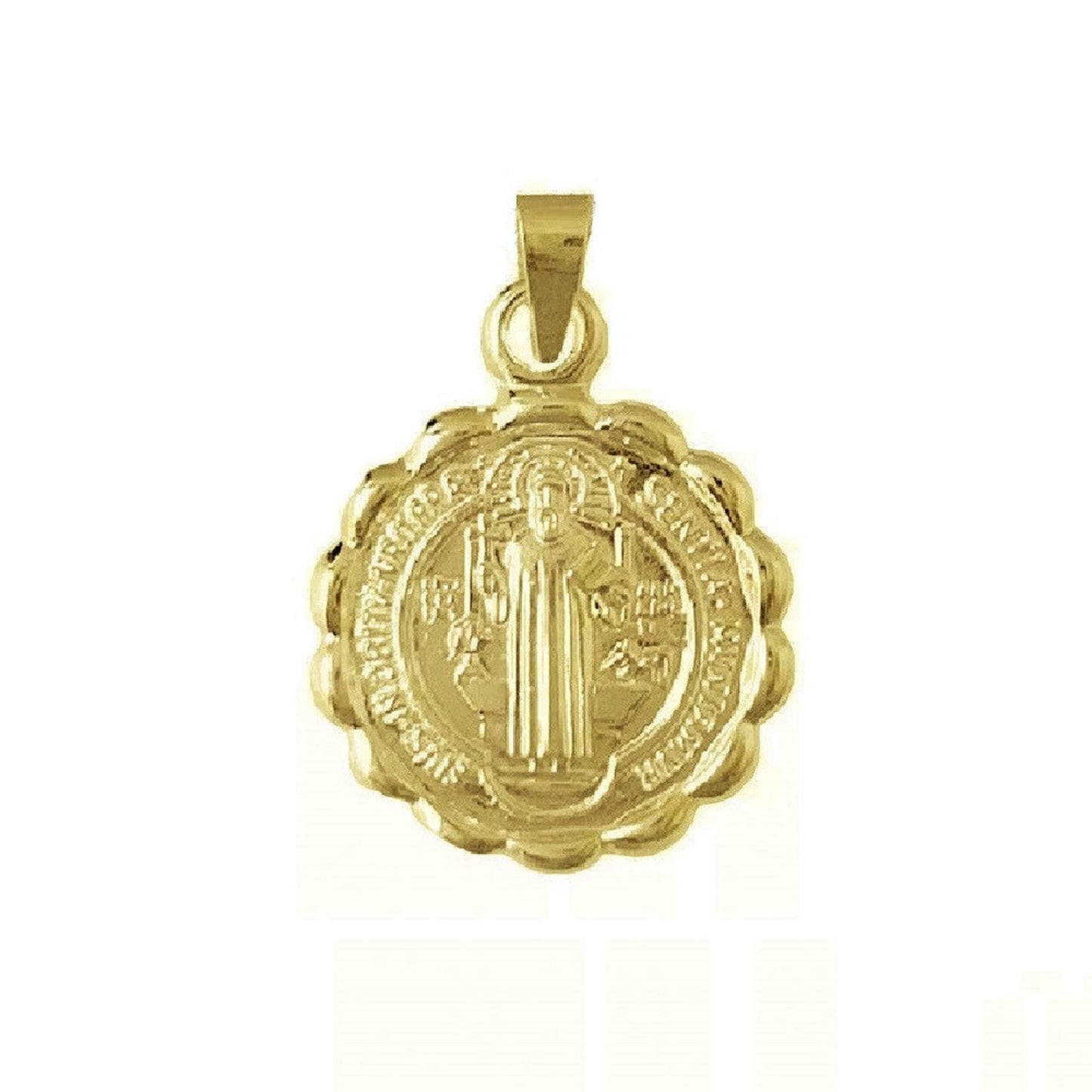 925 Sterling Silver Yellow Gold Plated 1mm Cable Chain Necklace w/ 2-sided Saint Benedict Pendant Charm