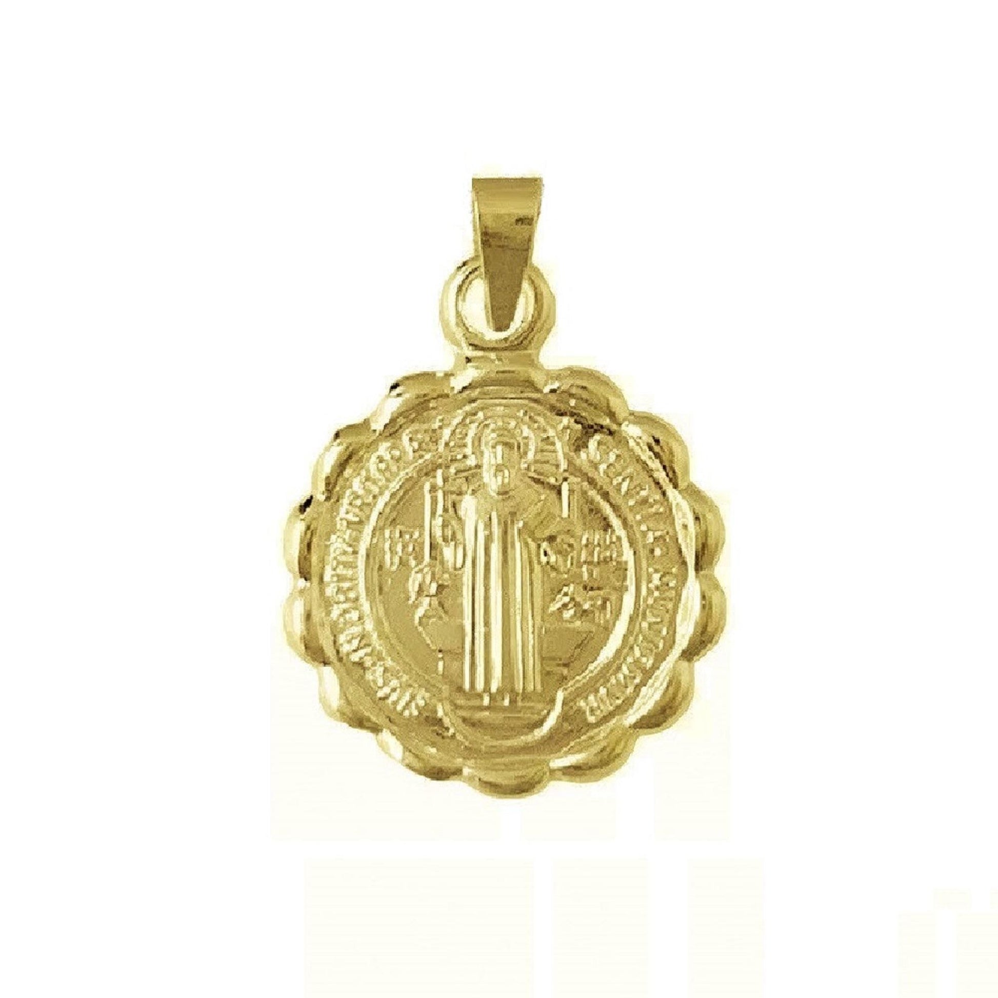 925 Sterling Silver Yellow Gold Plated 1mm Cable Chain Necklace w/ 2-sided Saint Benedict Pendant Charm