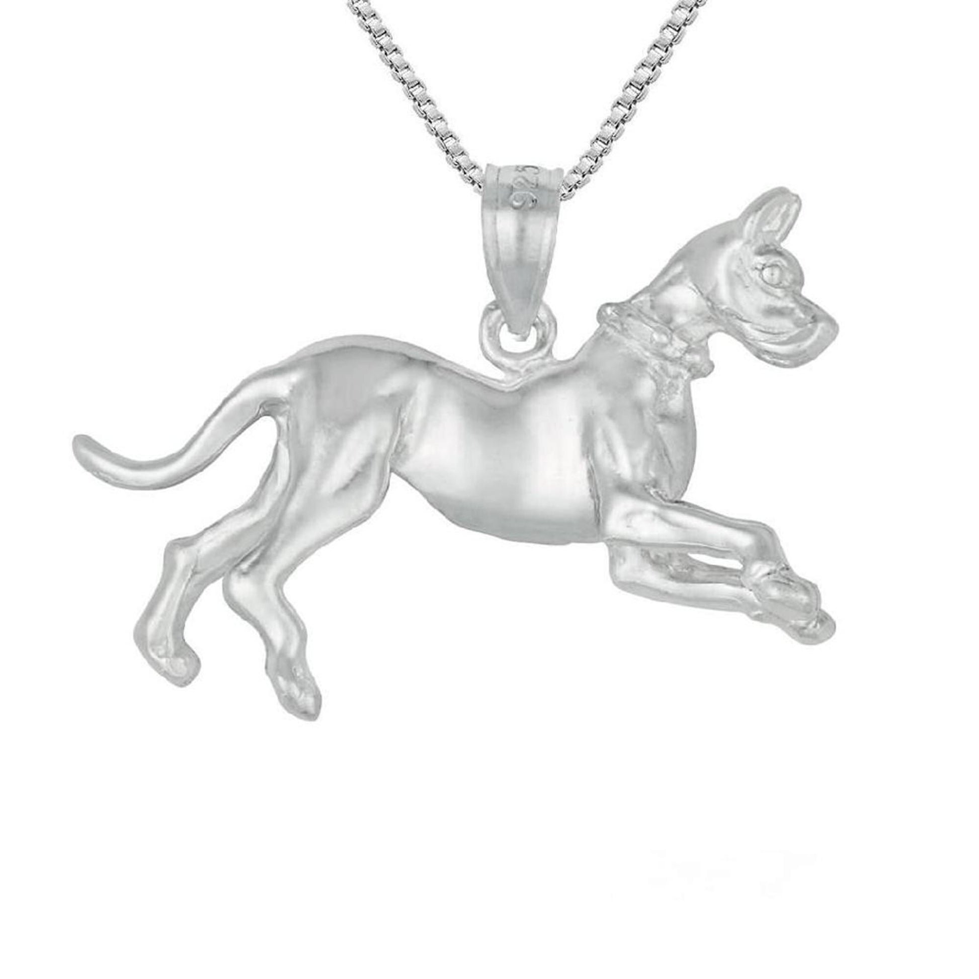 925 Sterling Silver Necklace w/ Great Dane Dog 3D Solid Pendant Charm