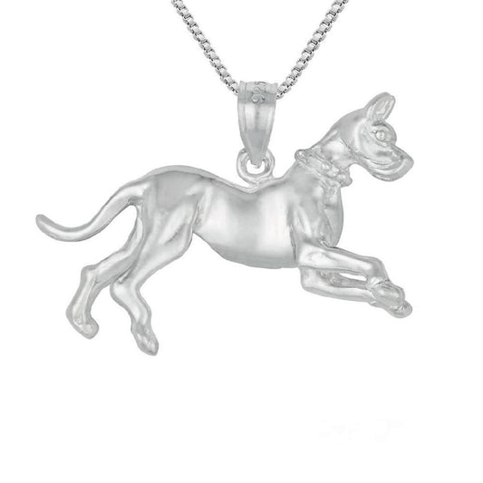 925 Sterling Silver Necklace w/ Great Dane Dog 3D Solid Pendant Charm