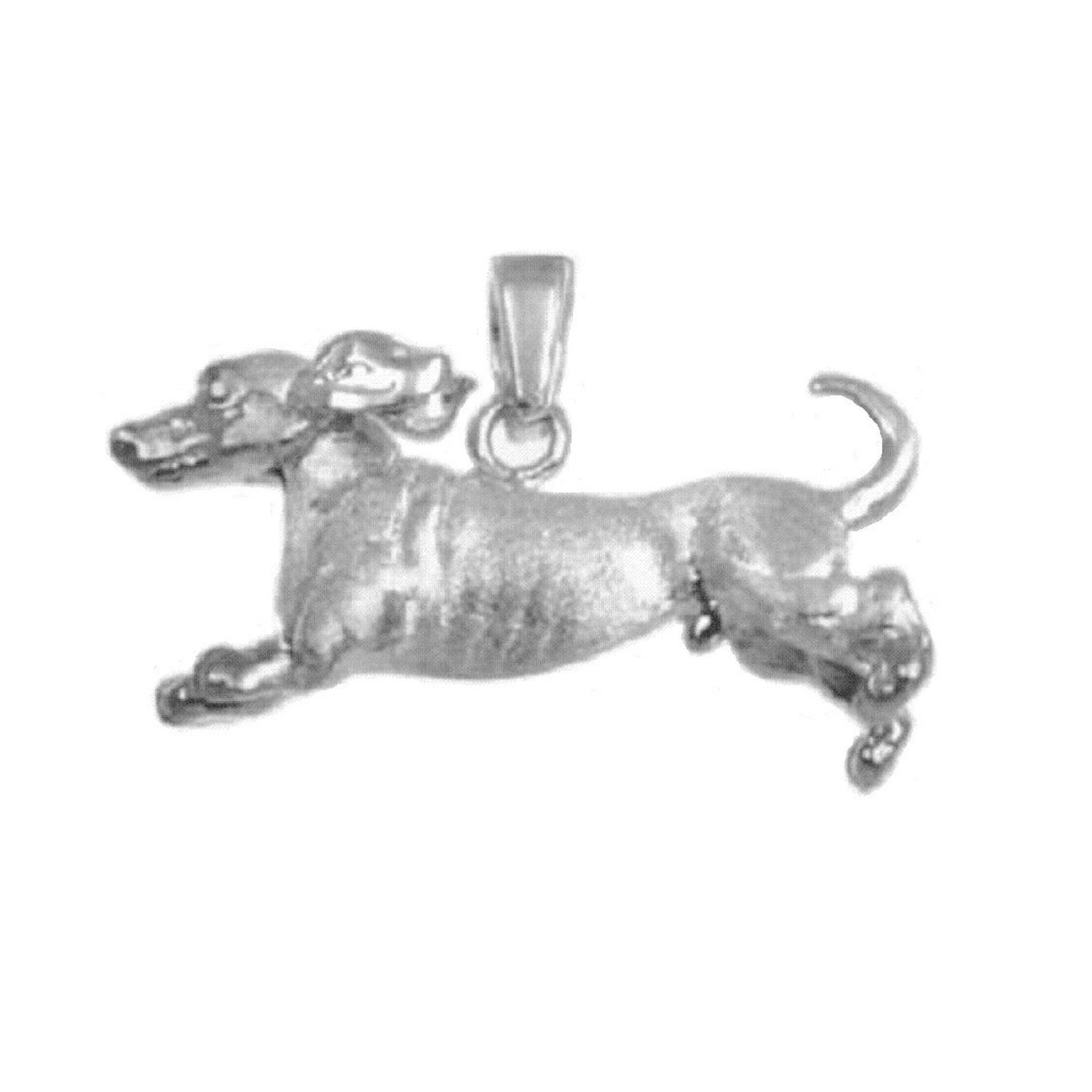 925 Sterling Silver Necklace w/ Dachshund Dog 3D Solid Pendant Charm