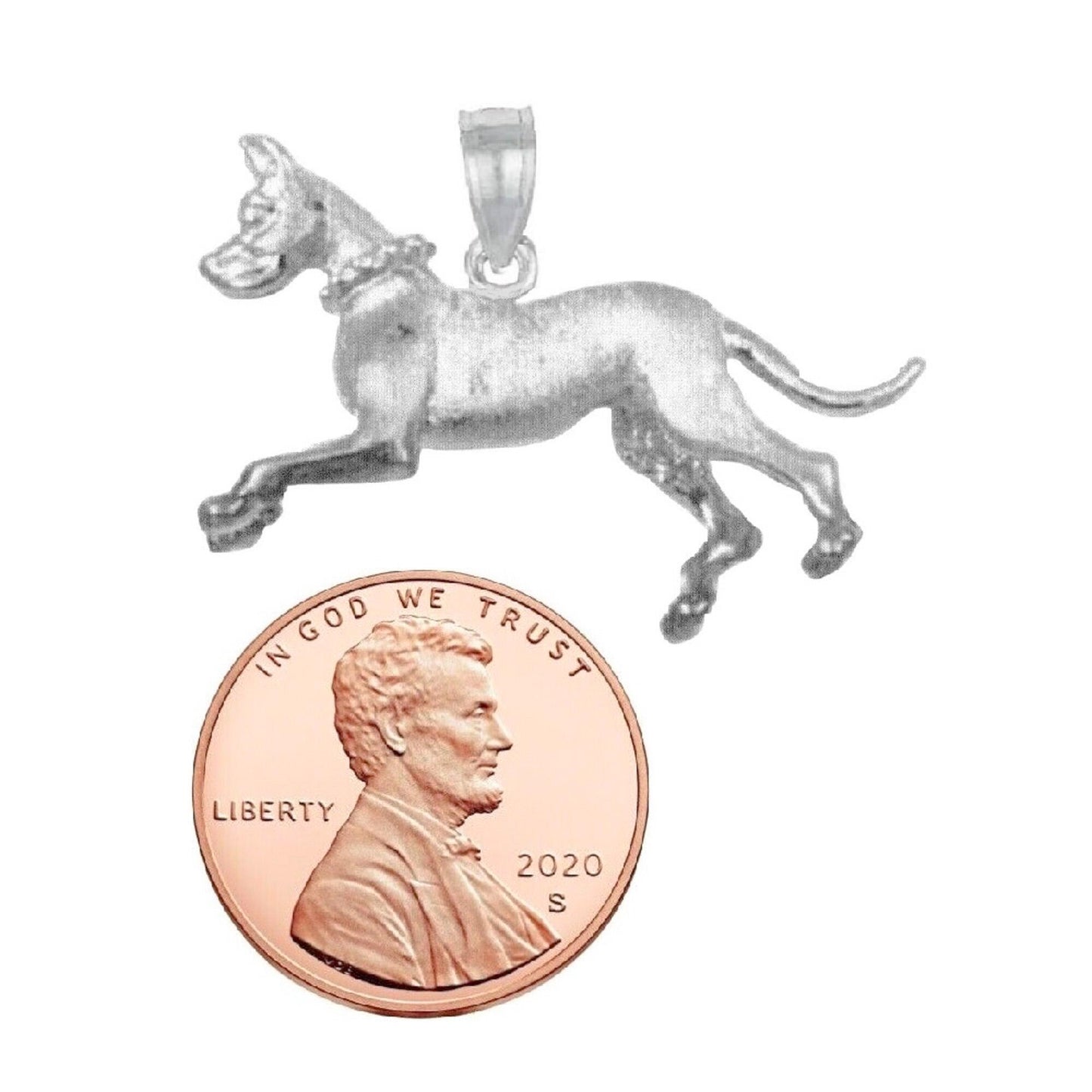 925 Sterling Silver Necklace w/ Great Dane Dog 3D Solid Pendant Charm