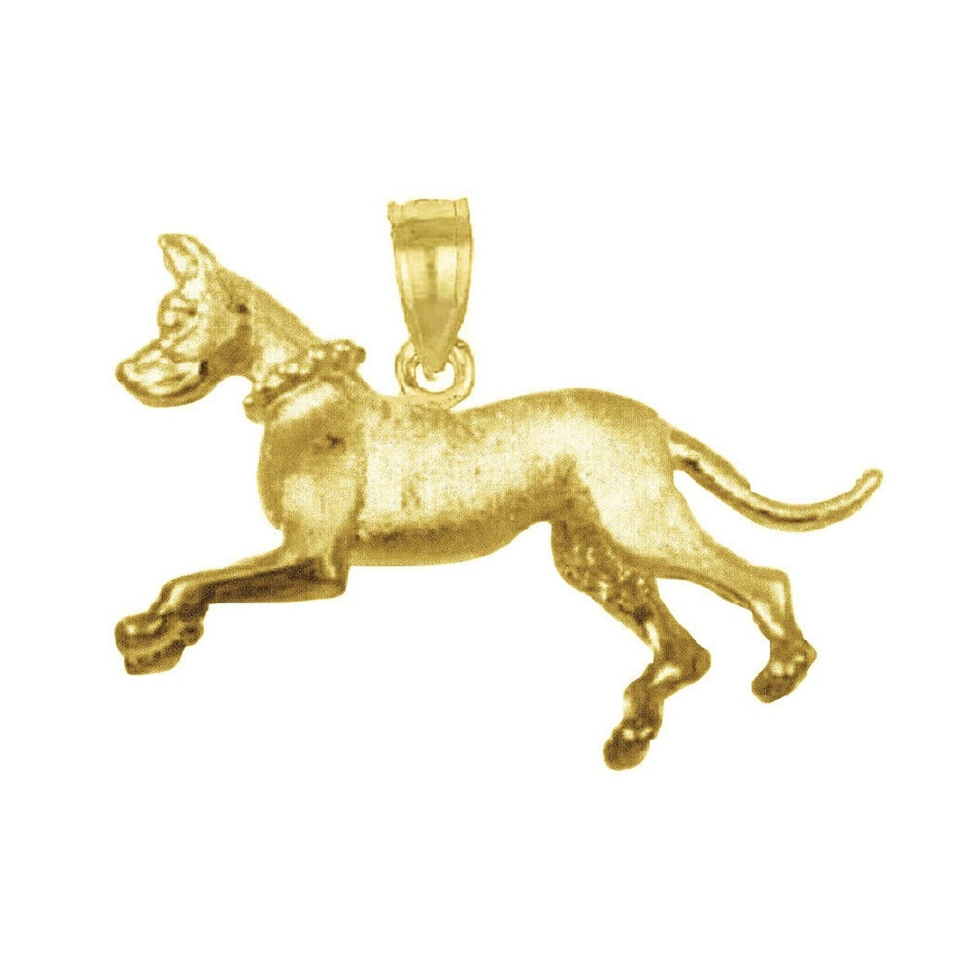 925 Sterling Silver Yellow Gold Plated Necklace w/ Great Dane Dog 3D Solid Pendant