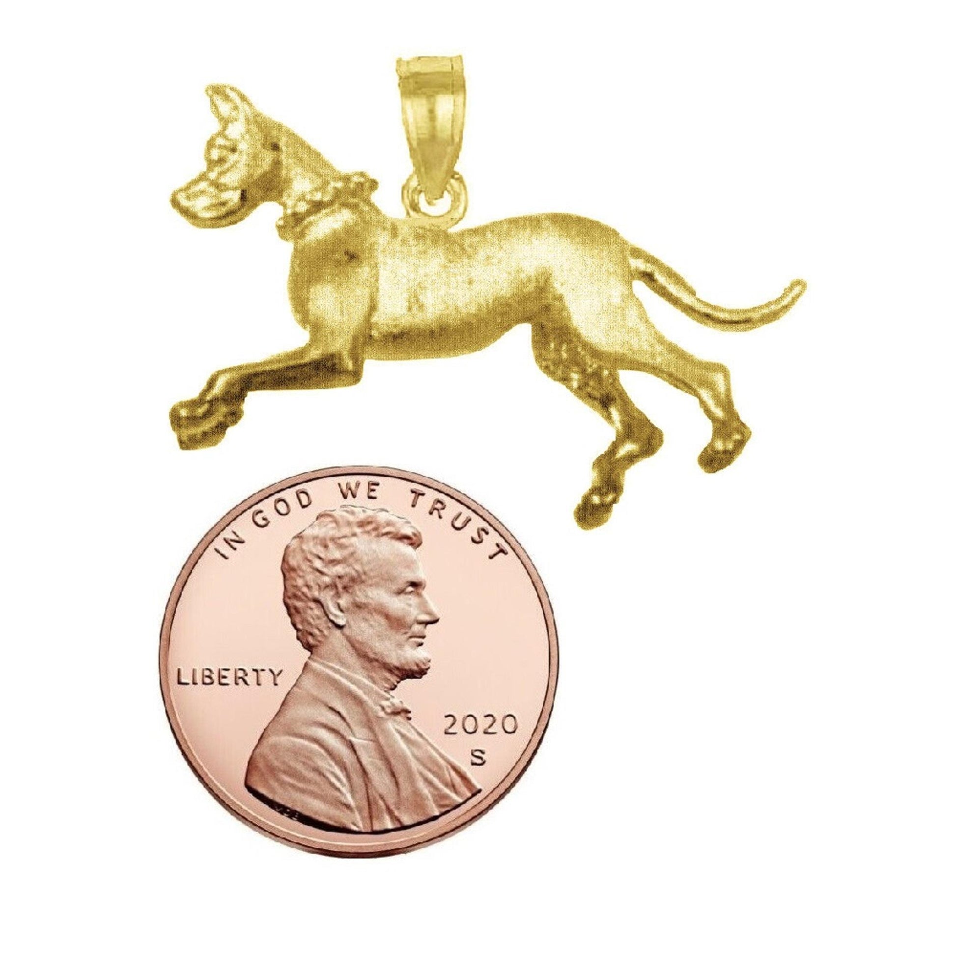 925 Sterling Silver Yellow Gold Plated Necklace w/ Great Dane Dog 3D Solid Pendant