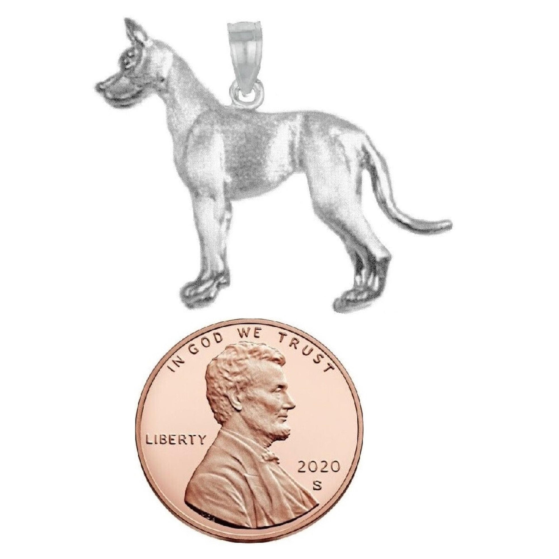 925 Sterling Silver Necklace w/ Great Dane Dog 3D Solid Pendant Charm