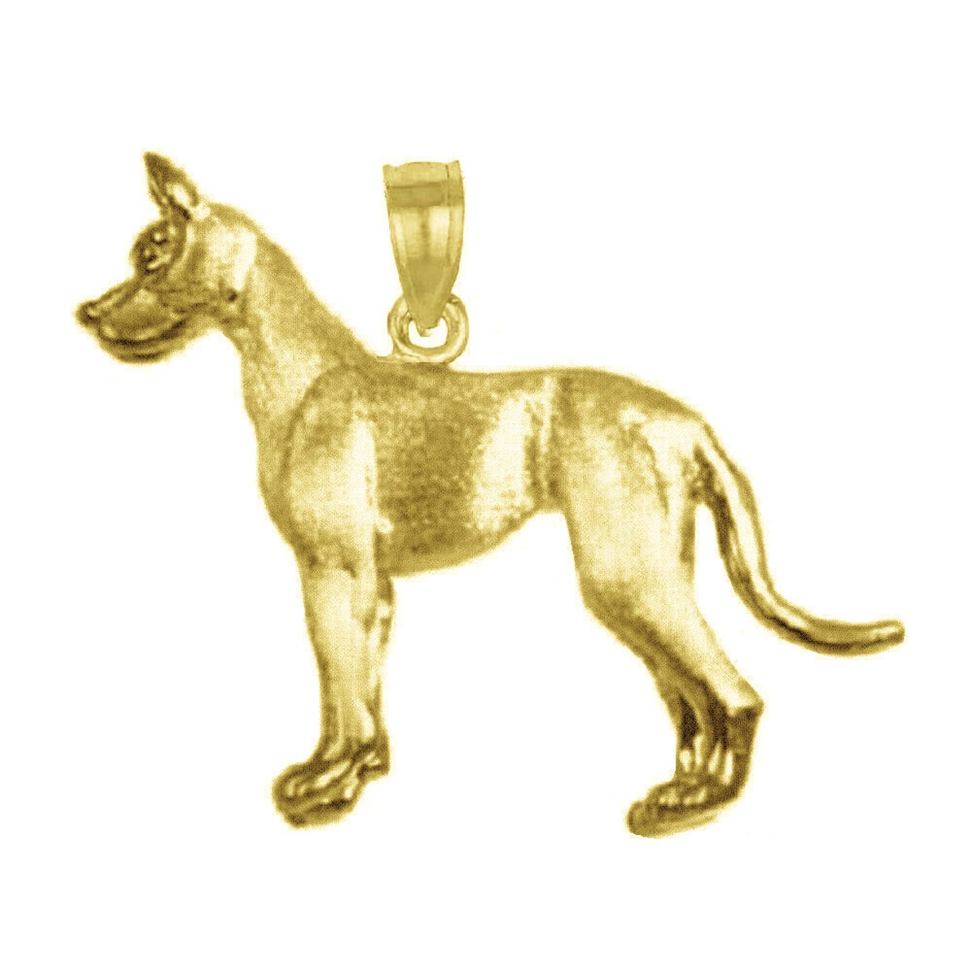 925 Sterling Silver Yellow Gold Plated Necklace w/ Great Dane Dog 3D Solid Pendant