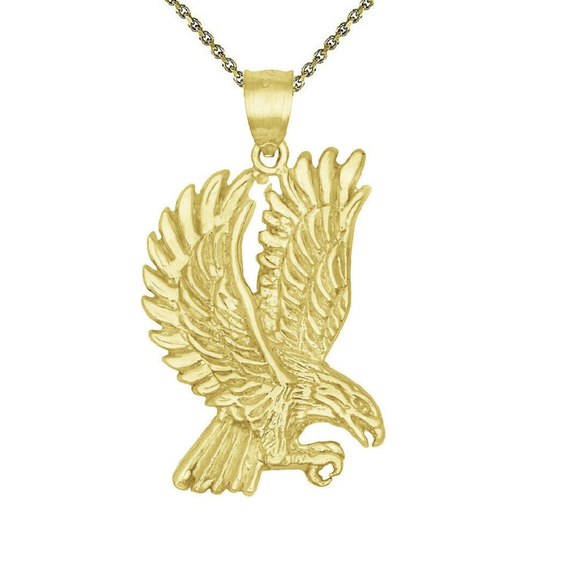 925 Sterling Silver Yellow Gold Plated 1mm Cable Chain Necklace w/ Flying Eagle Pendant Charm